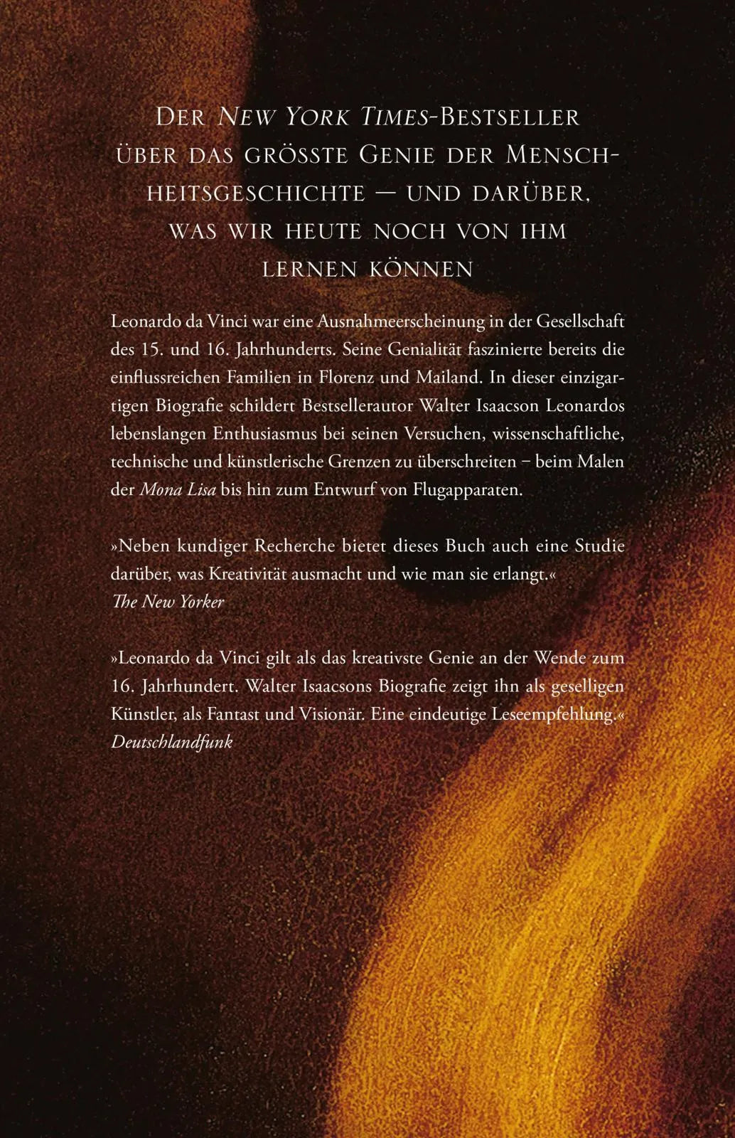 Buchrückseite von 'Leonardo da Vinci' mit Klappentext - Gebundene Ausgabe