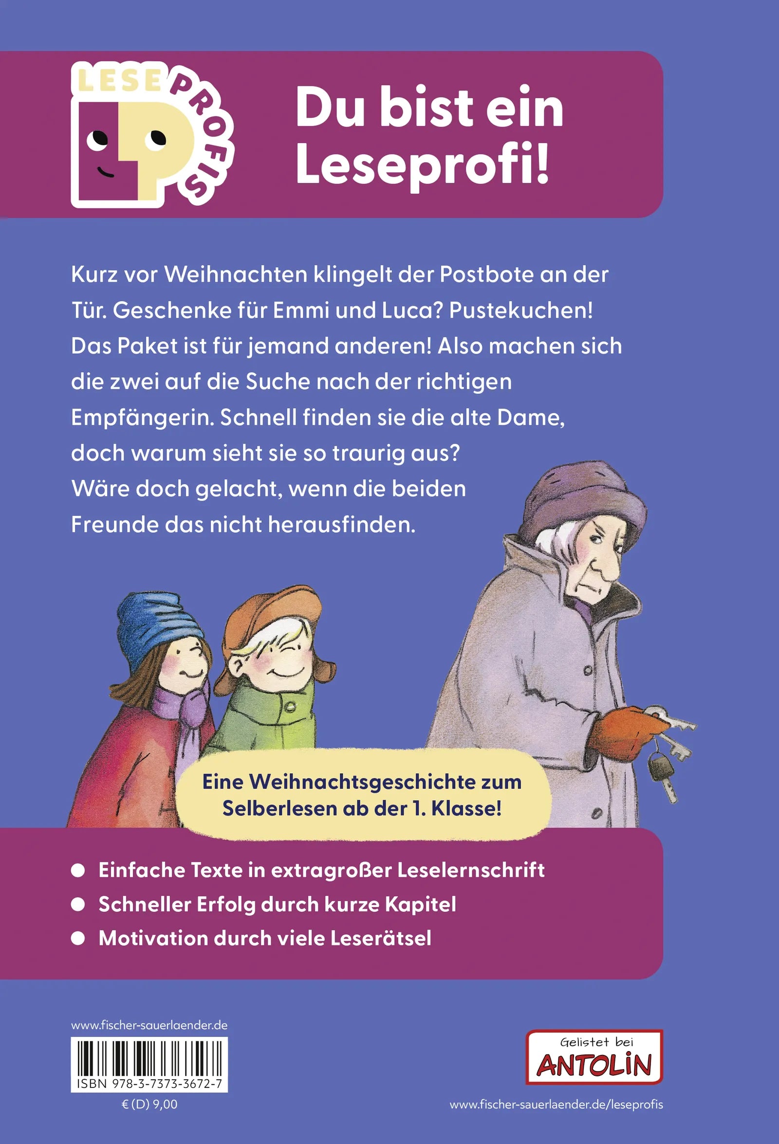 Buchrückseite von 'Leseprofis – Das schönste Weihnachtsgeschenk der Welt, 1. Klasse' mit Klappentext - Gebundene Ausgabe