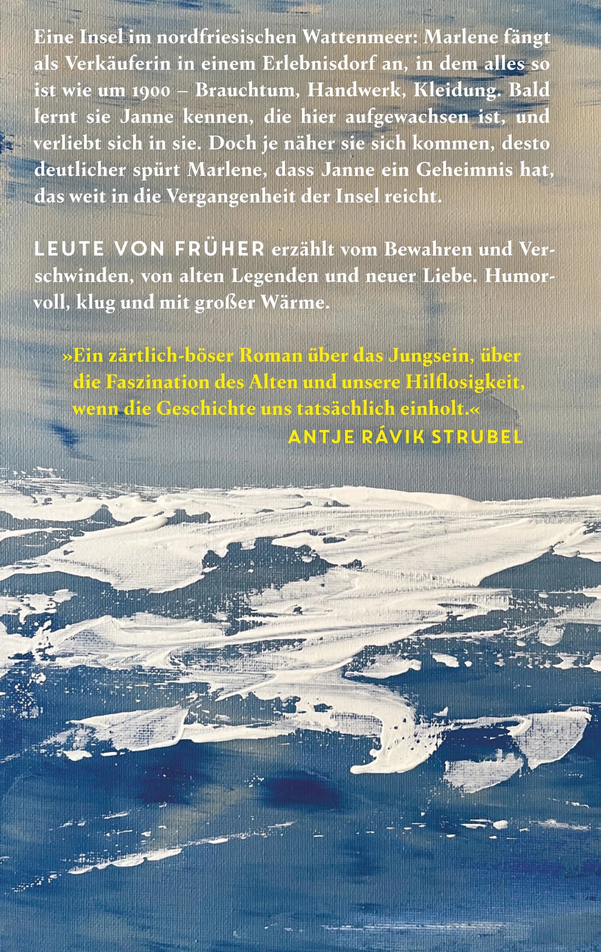 Buchrückseite von 'Leute von früher' mit Klappentext - Gebundene Ausgabe