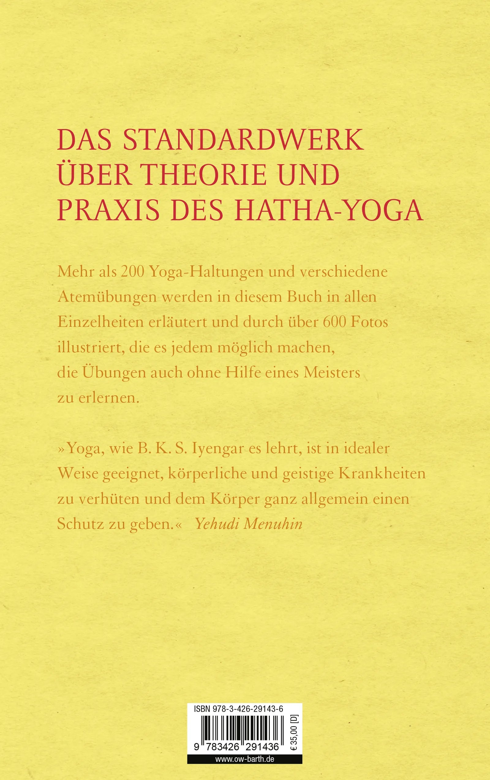 Buchrückseite von 'Licht auf Yoga' mit Klappentext - Gebundene Ausgabe