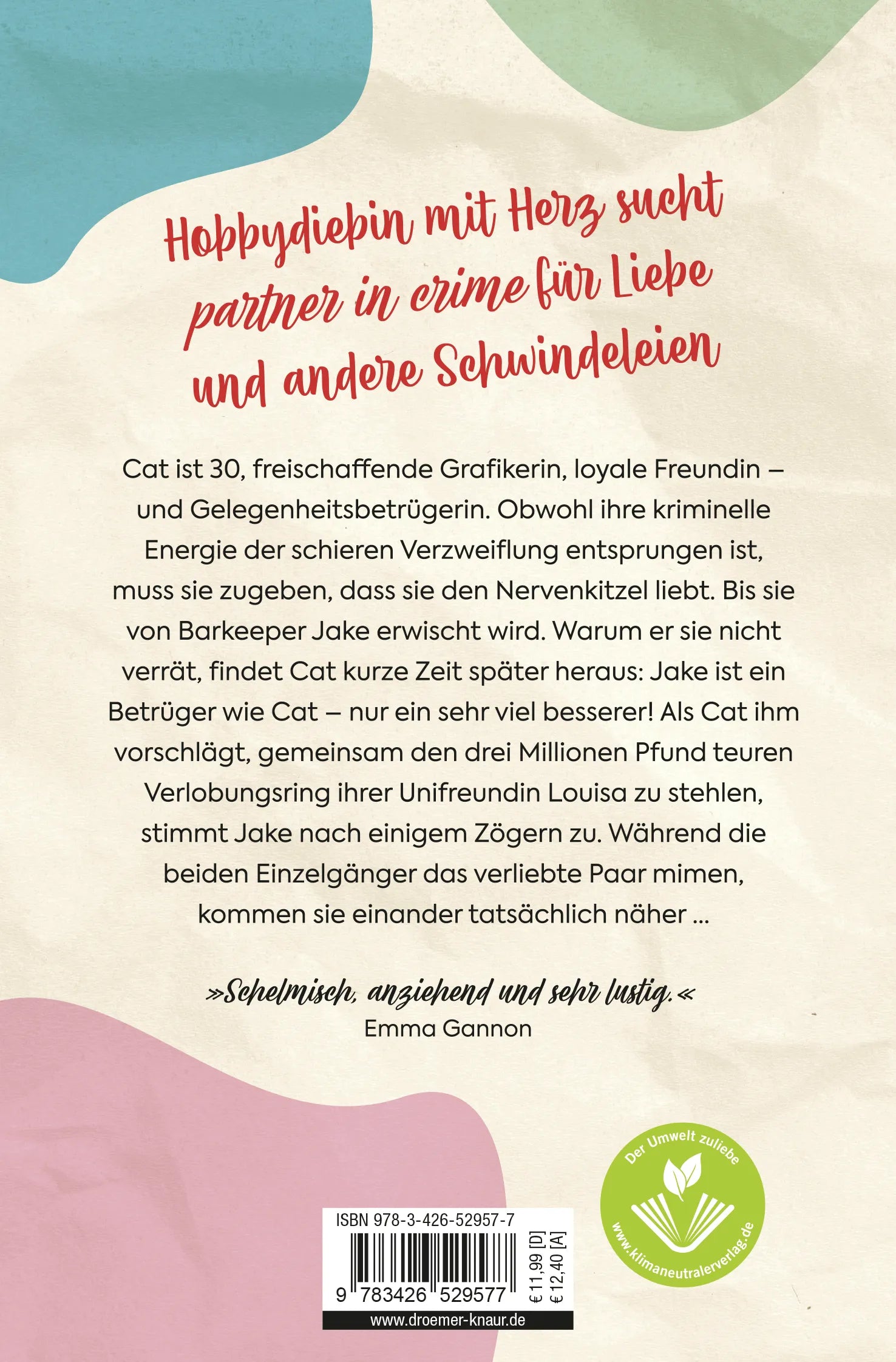 Buchrückseite von 'Liebe und andere Schwindeleien' mit Klappentext - Taschenbuch
