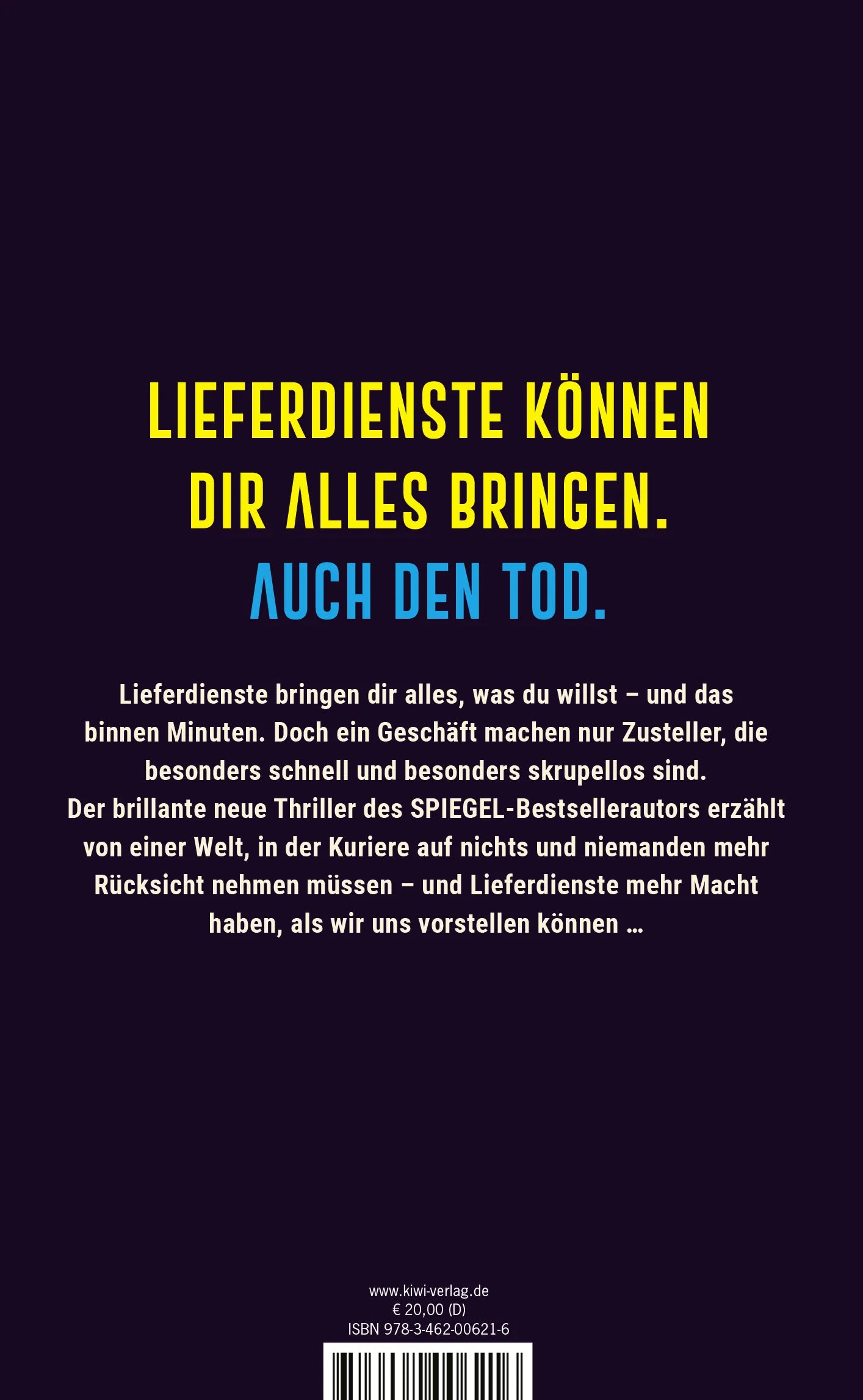 Buchrückseite von 'Lieferdienst' mit Klappentext - Gebundene Ausgabe