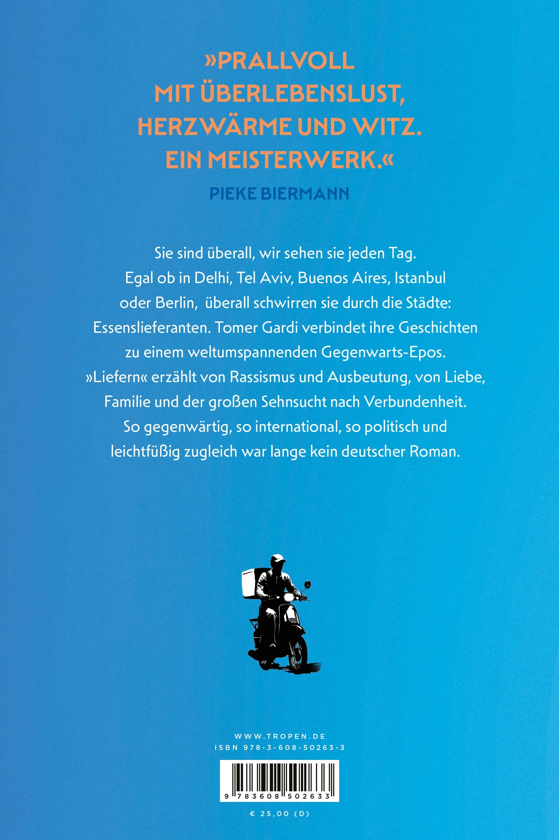 Buchrückseite von 'Liefern' mit Klappentext - Gebundene Ausgabe