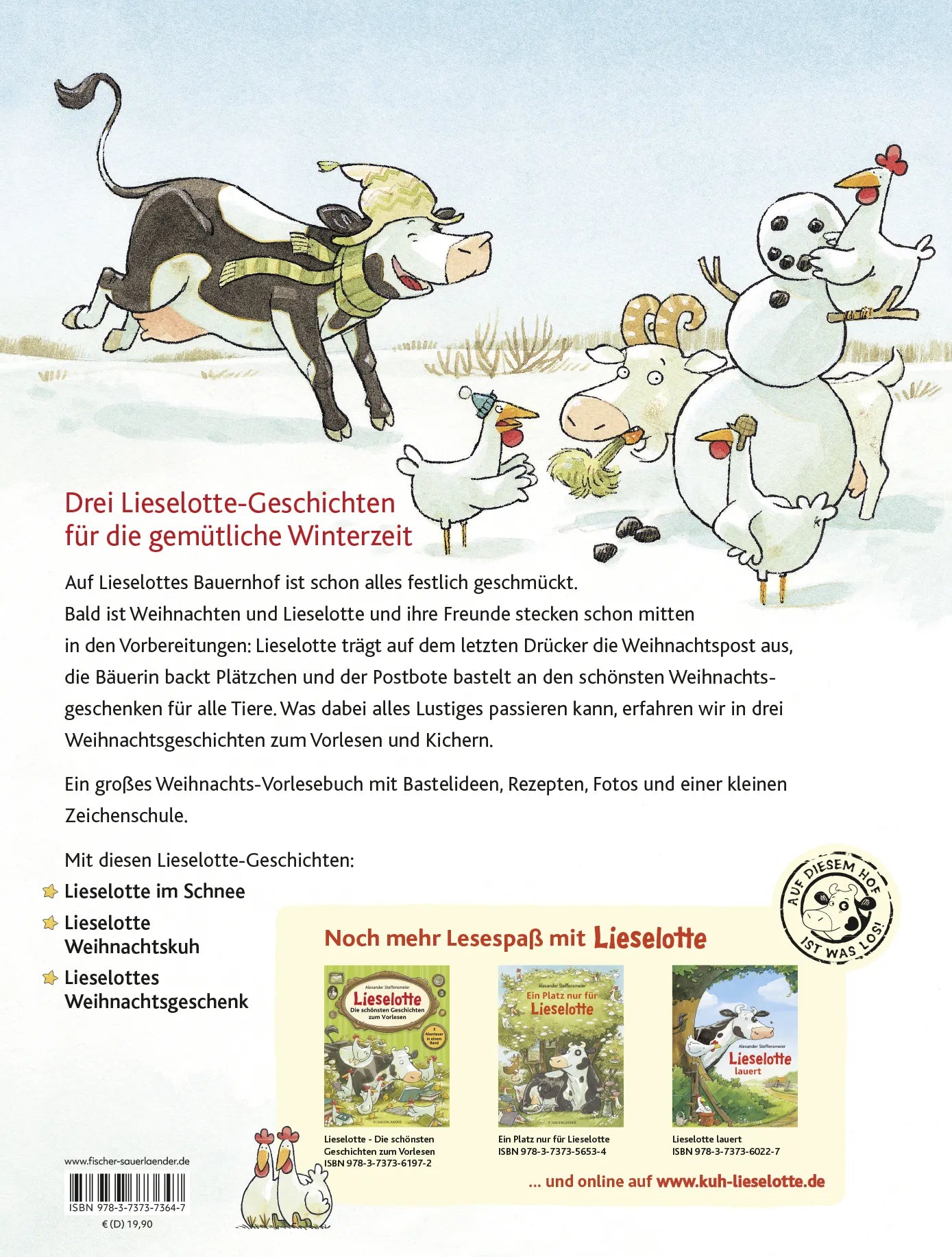 Buchrückseite von 'Lieselotte: Die schönsten Geschichten zu Weihnachten' mit Klappentext - Gebundene Ausgabe