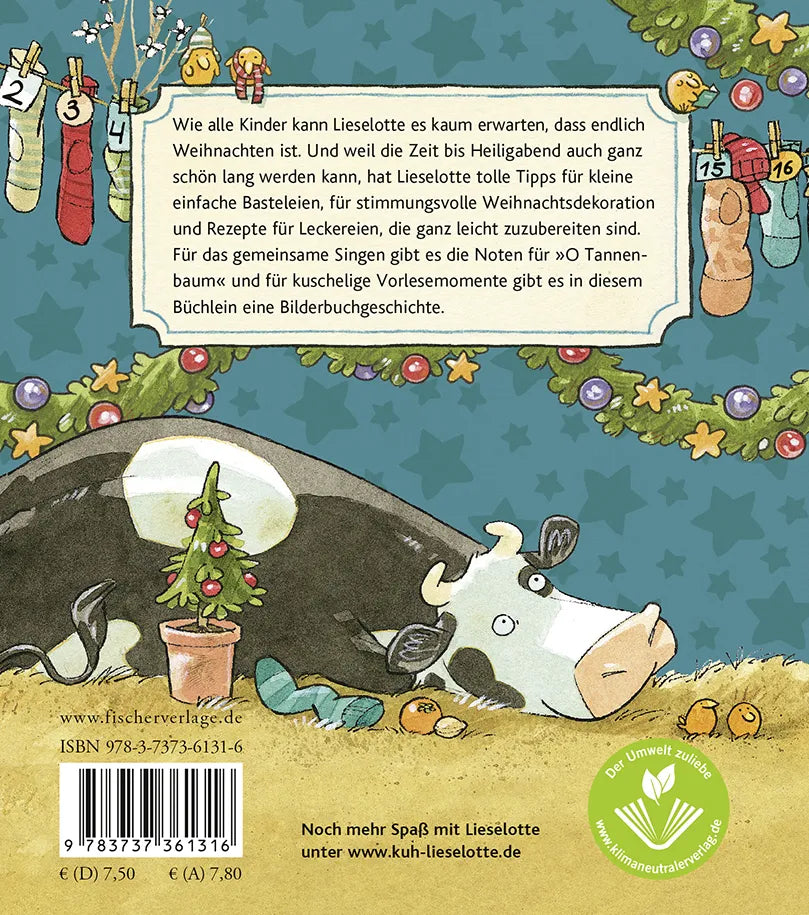 Buchrückseite von 'Lieselotte freut sich auf Weihnachten' mit Klappentext - Gebundene Ausgabe