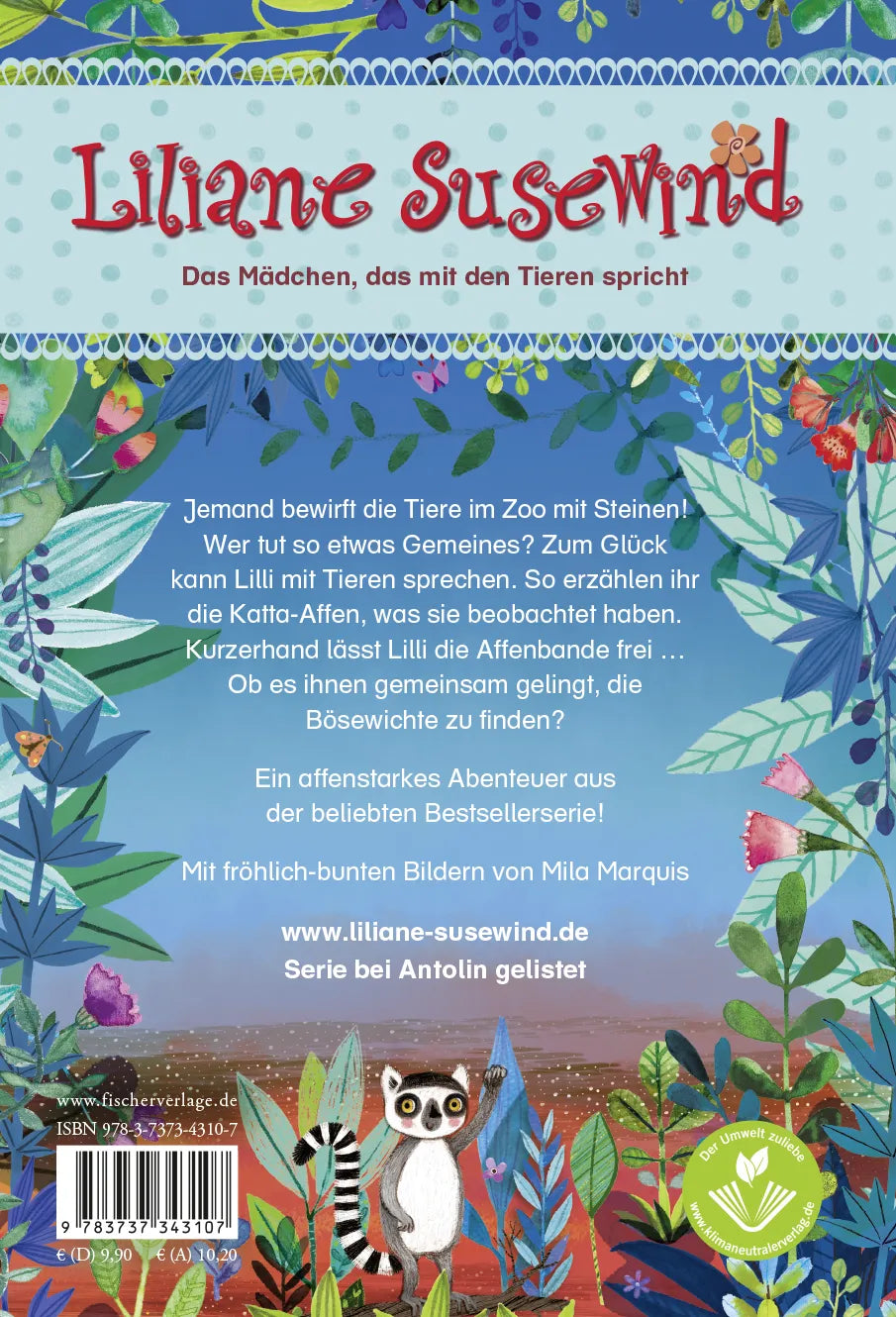 Buchrückseite von 'Liliane Susewind – Affen können alles schaffen!' mit Klappentext - Gebundene Ausgabe