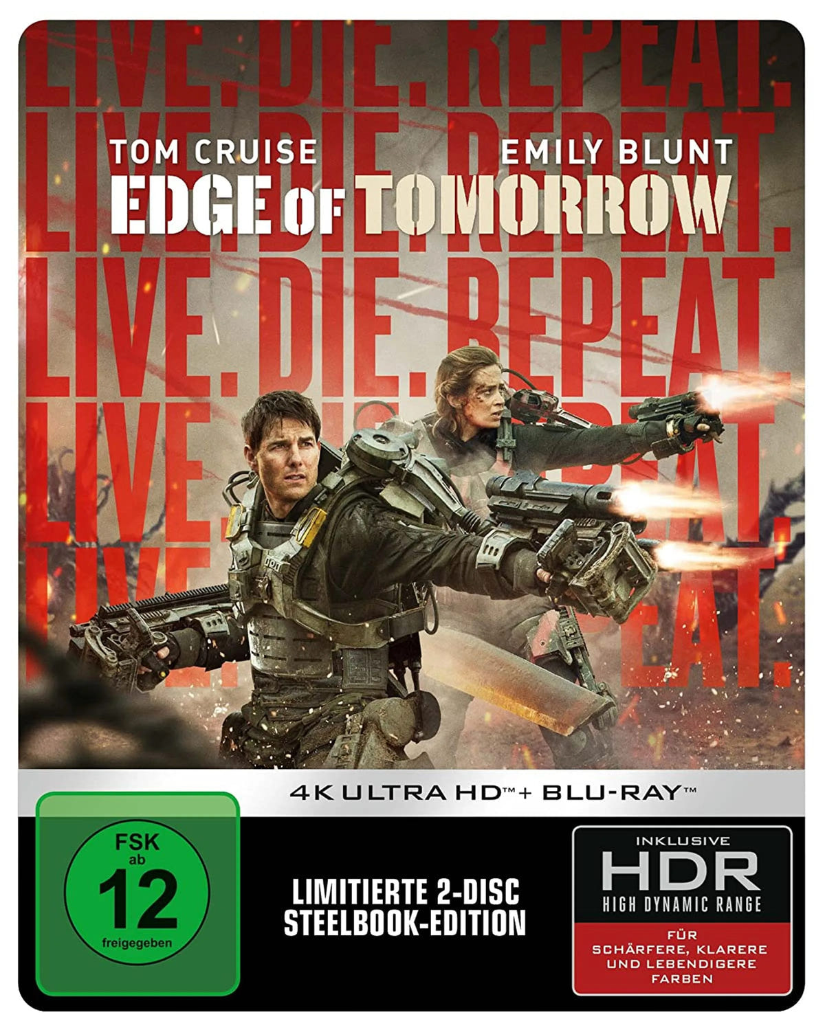 4K UHD Blu-ray-Cover: Live Die Repeat: Edge of Tomorrow. Regie: Doug Liman