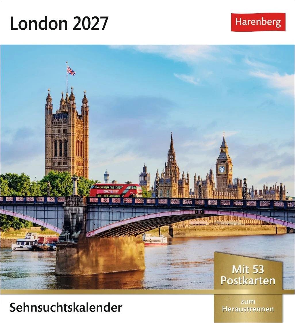 Postkartenkalender: London Sehnsuchtskalender 2027 - Wochenkalender mit 53 Postkarten