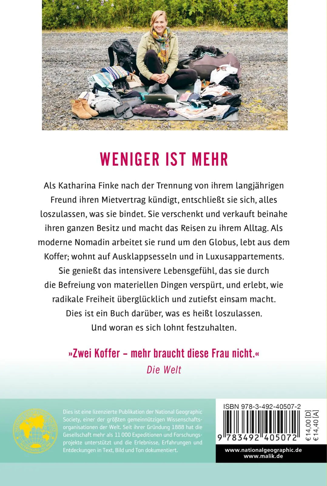 Buchrückseite von 'Loslassen – Wie ich die Welt entdeckte und verzichten lernte' mit Klappentext - Taschenbuch