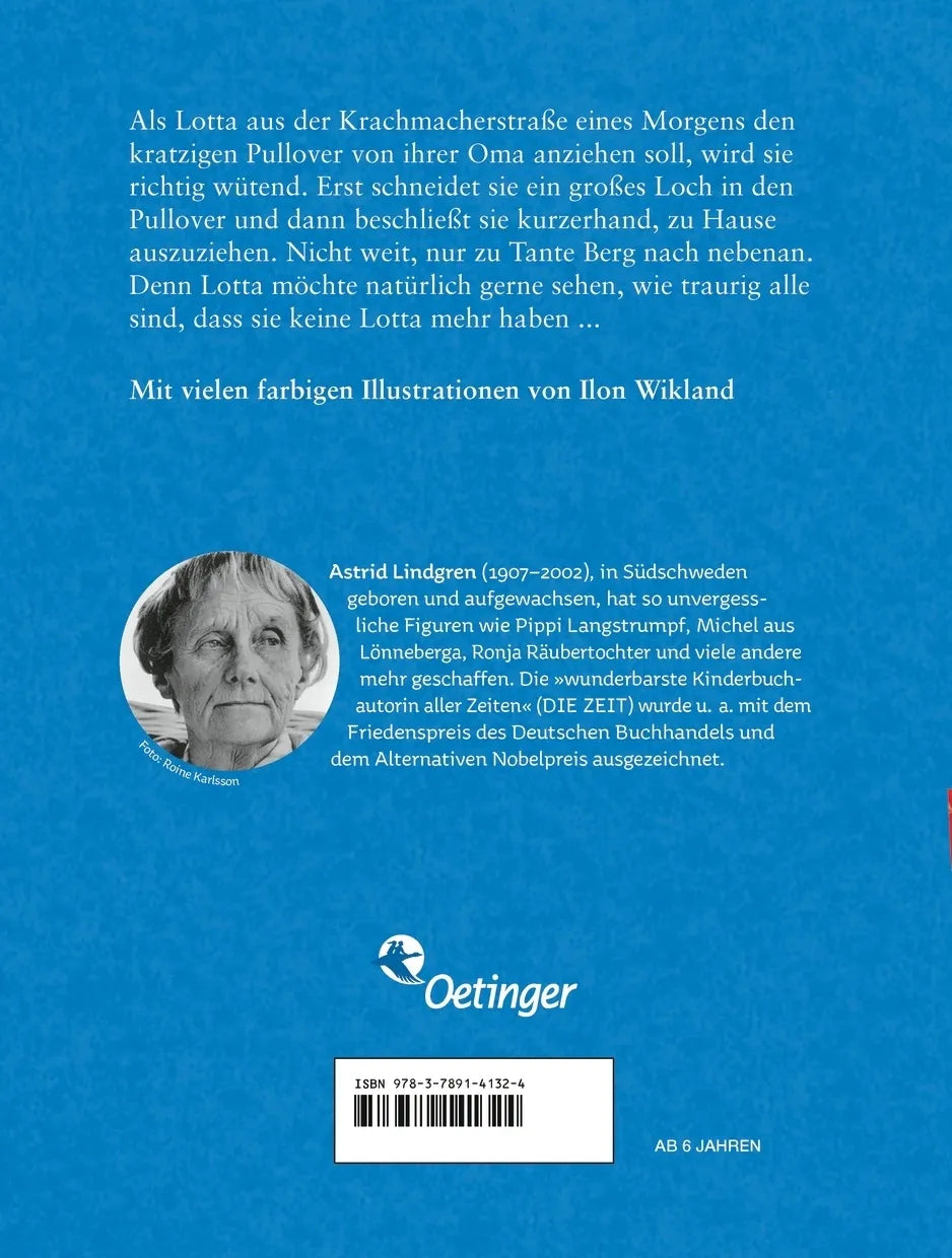 Buchrückseite von 'Lotta zieht um' mit Klappentext - Gebundene Ausgabe