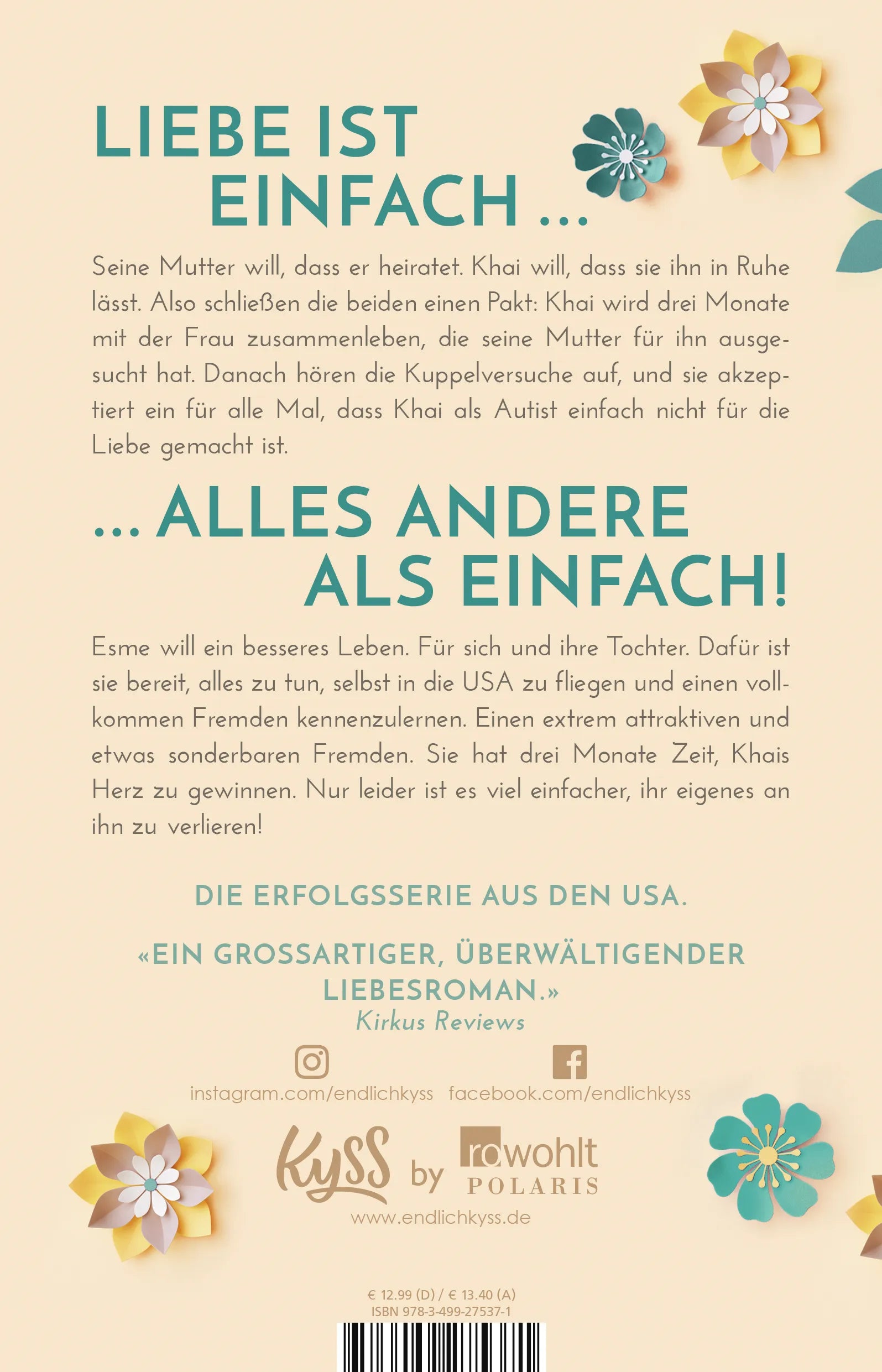 Buchrückseite von 'Love Challenge' mit Klappentext - Paperback