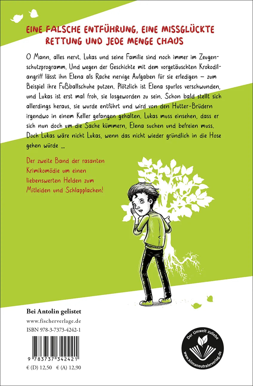 Buchrückseite von 'Lukas Undercover – Voll verpeilt ist halb gerettet' mit Klappentext - Gebundene Ausgabe