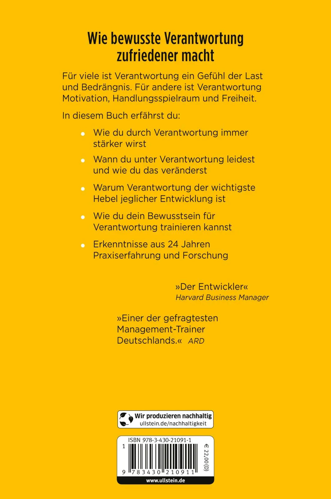 Buchrückseite von 'Lust auf Verantwortung' mit Klappentext - Paperback