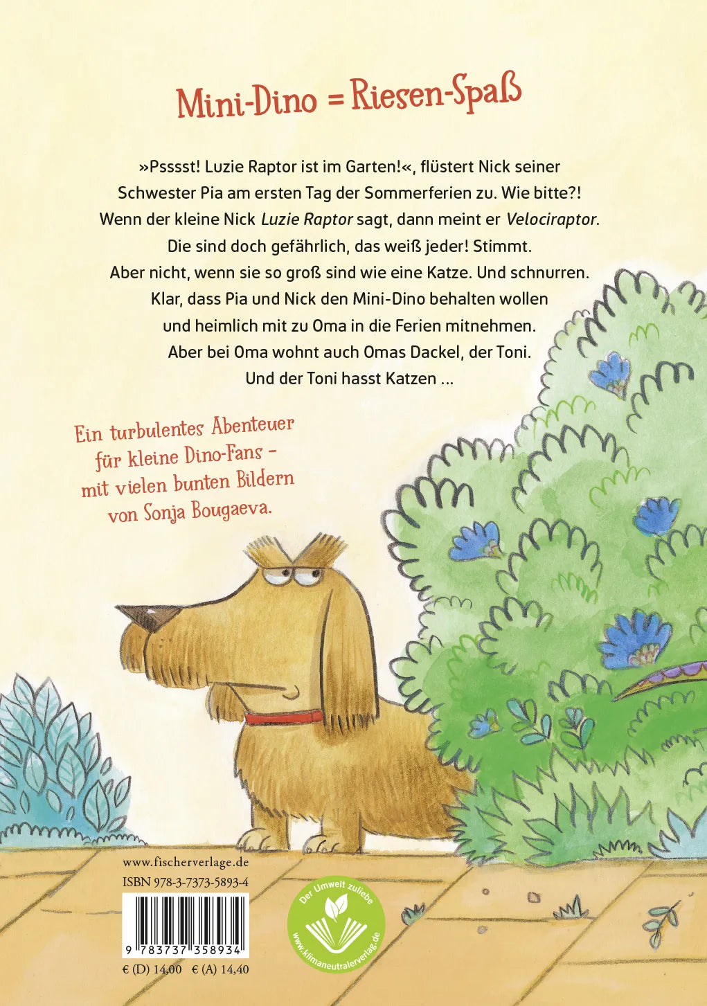 Buchrückseite von 'Luzie Raptor. Ferien mit Dino' mit Klappentext - Gebundene Ausgabe