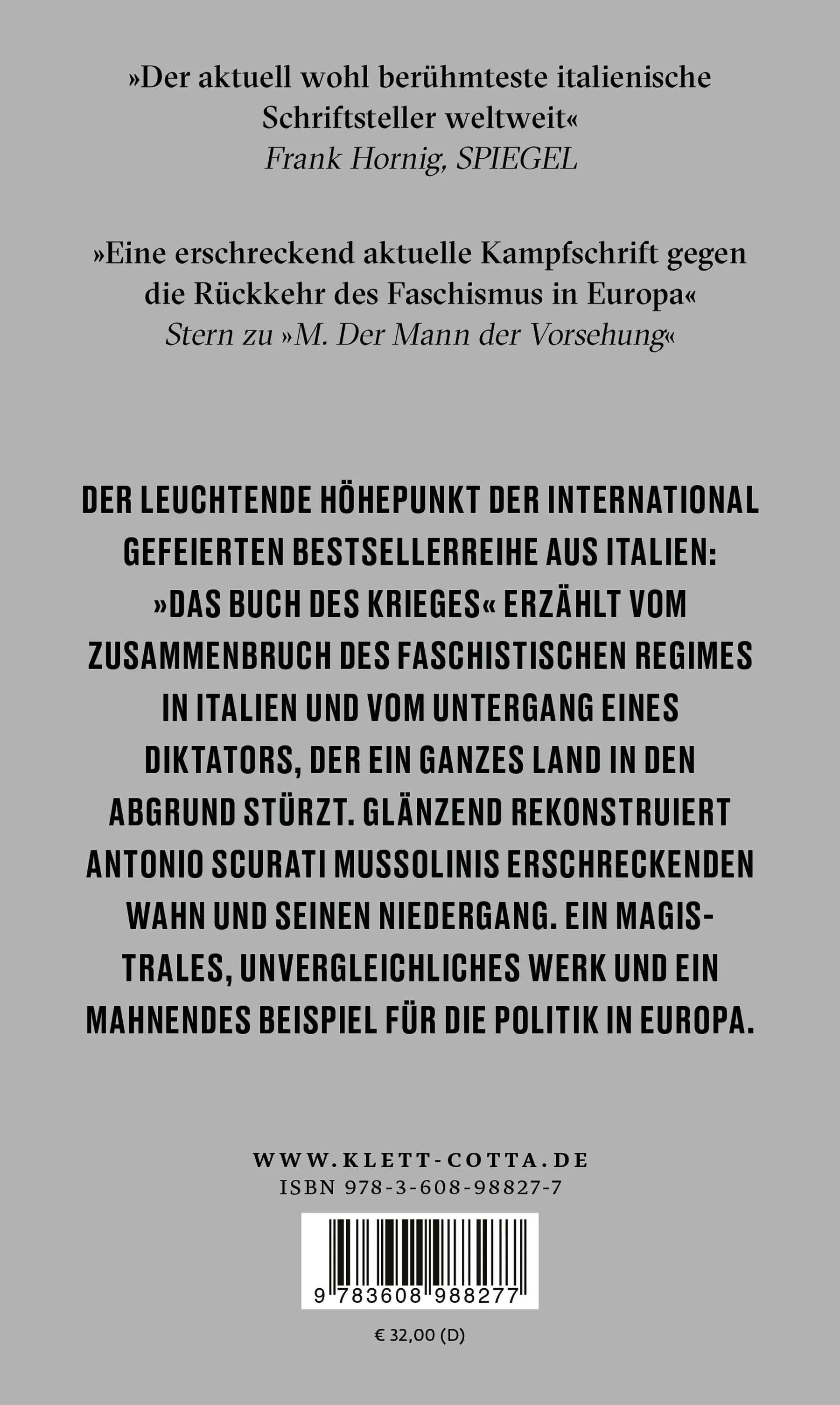 Buchrückseite von 'M. Das Buch des Krieges' mit Klappentext - Gebundene Ausgabe