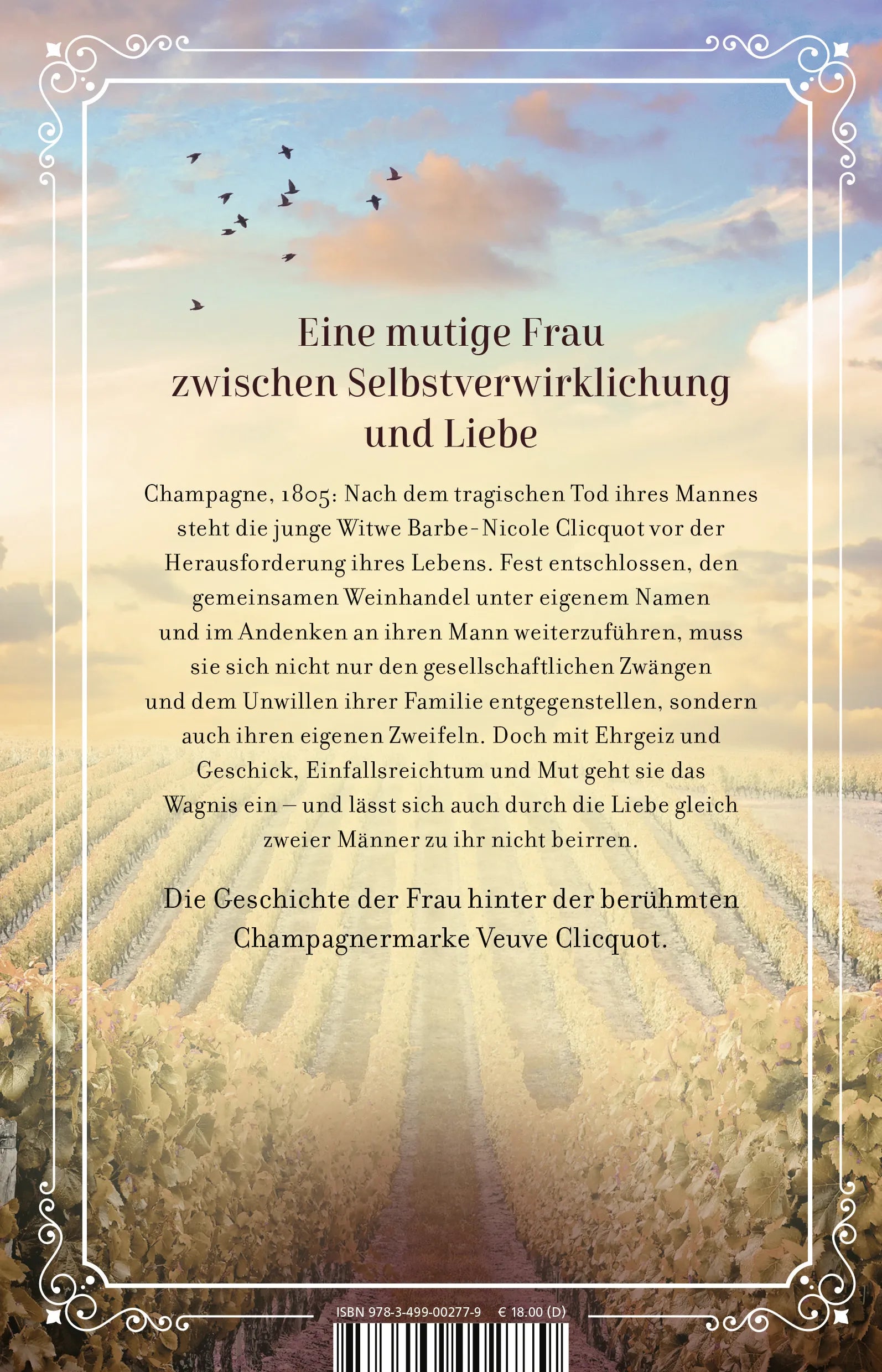 Buchrückseite von 'Madame Clicquot und das Glück der Champagne' mit Klappentext - Paperback