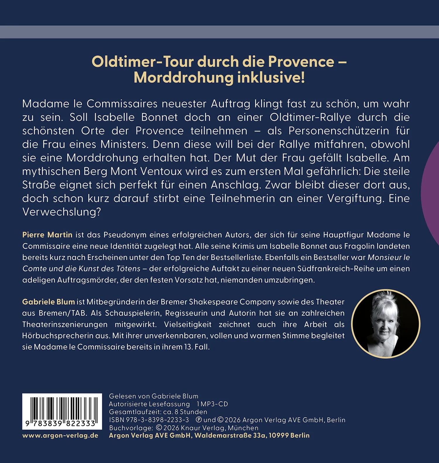 Rückseite: Madame le Commissaire und die tödliche Rallye (Hörbuch CD)