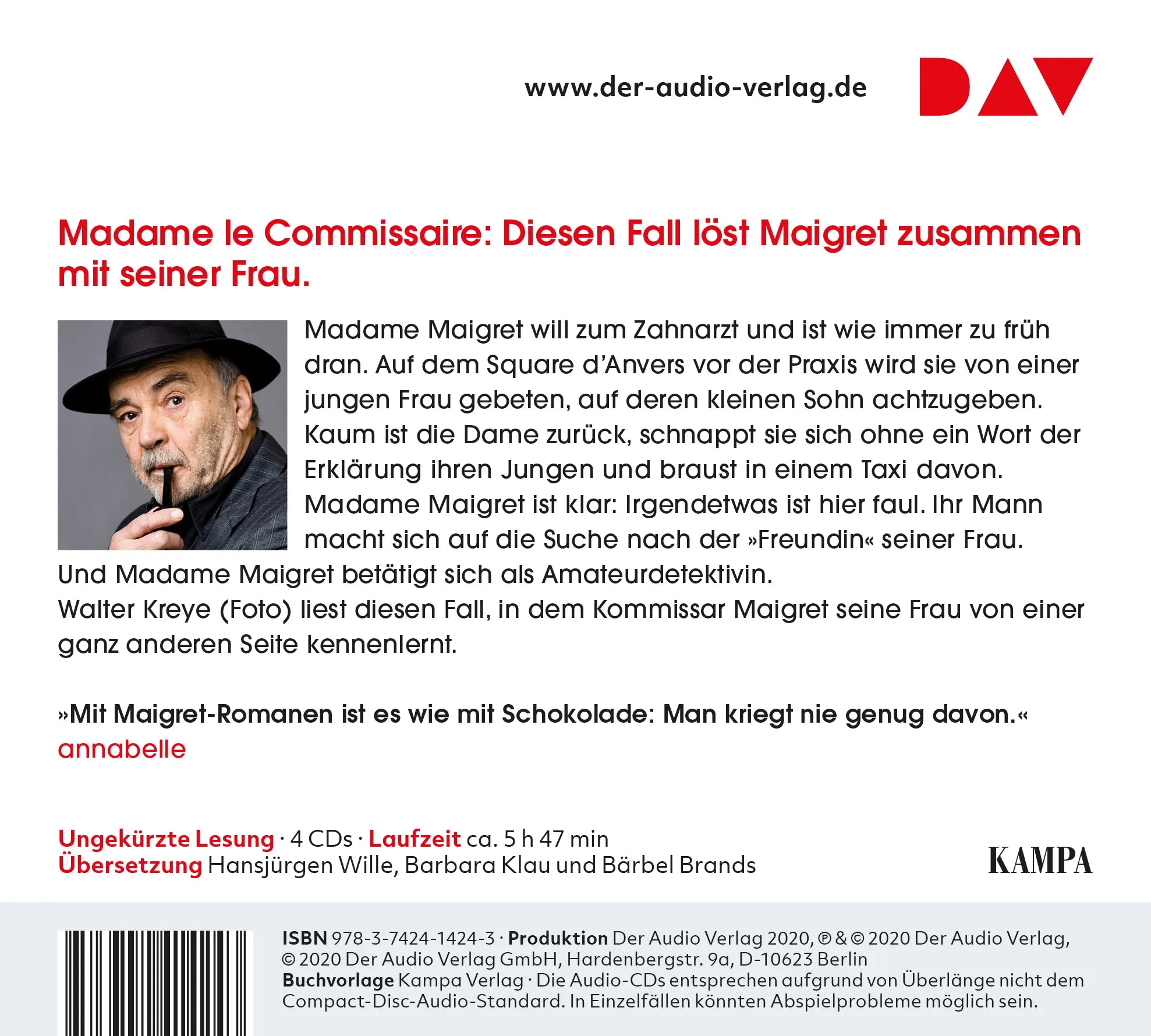 Buchrückseite von 'Madame Maigrets Freundin' mit Klappentext - Hörbuch (CD)