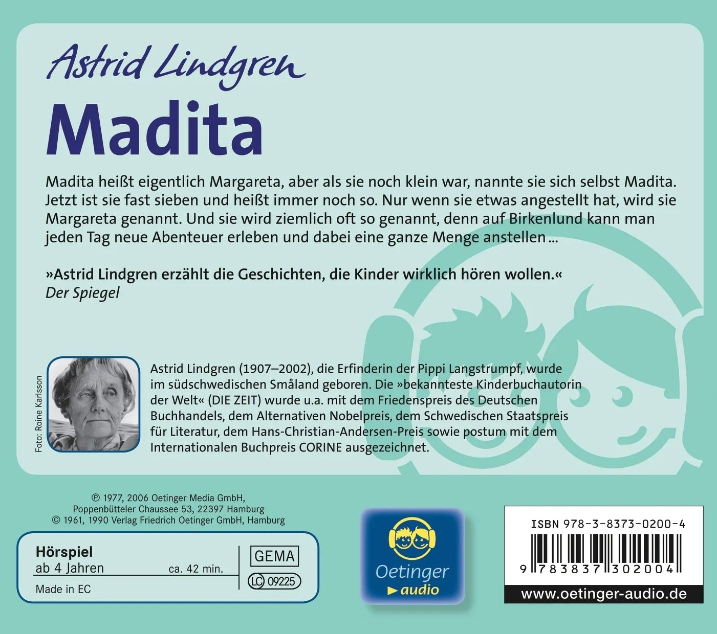 Buchrückseite von 'Madita 1. Hörspielklassiker' mit Klappentext - Hörbuch (CD)