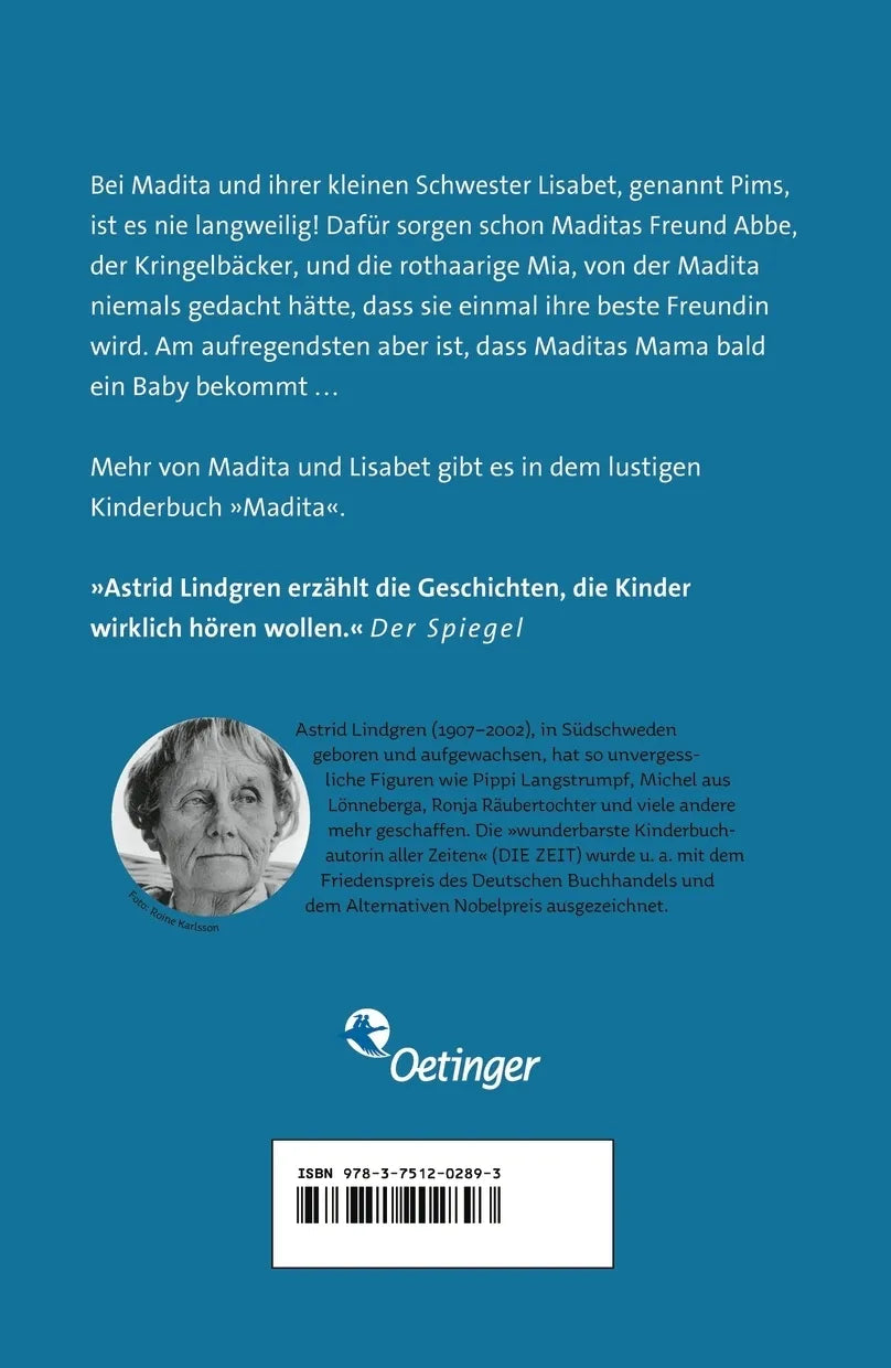 Buchrückseite von 'Madita 2. Madita und Pims' mit Klappentext - Taschenbuch