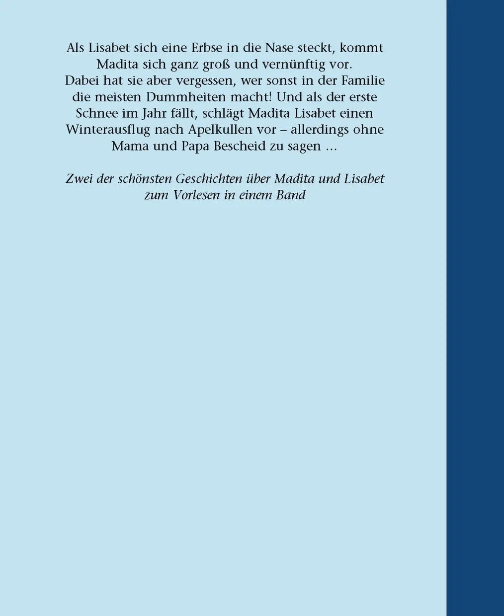 Buchrückseite von 'Madita und Lisabet aus Birkenlund' mit Klappentext - Gebundene Ausgabe