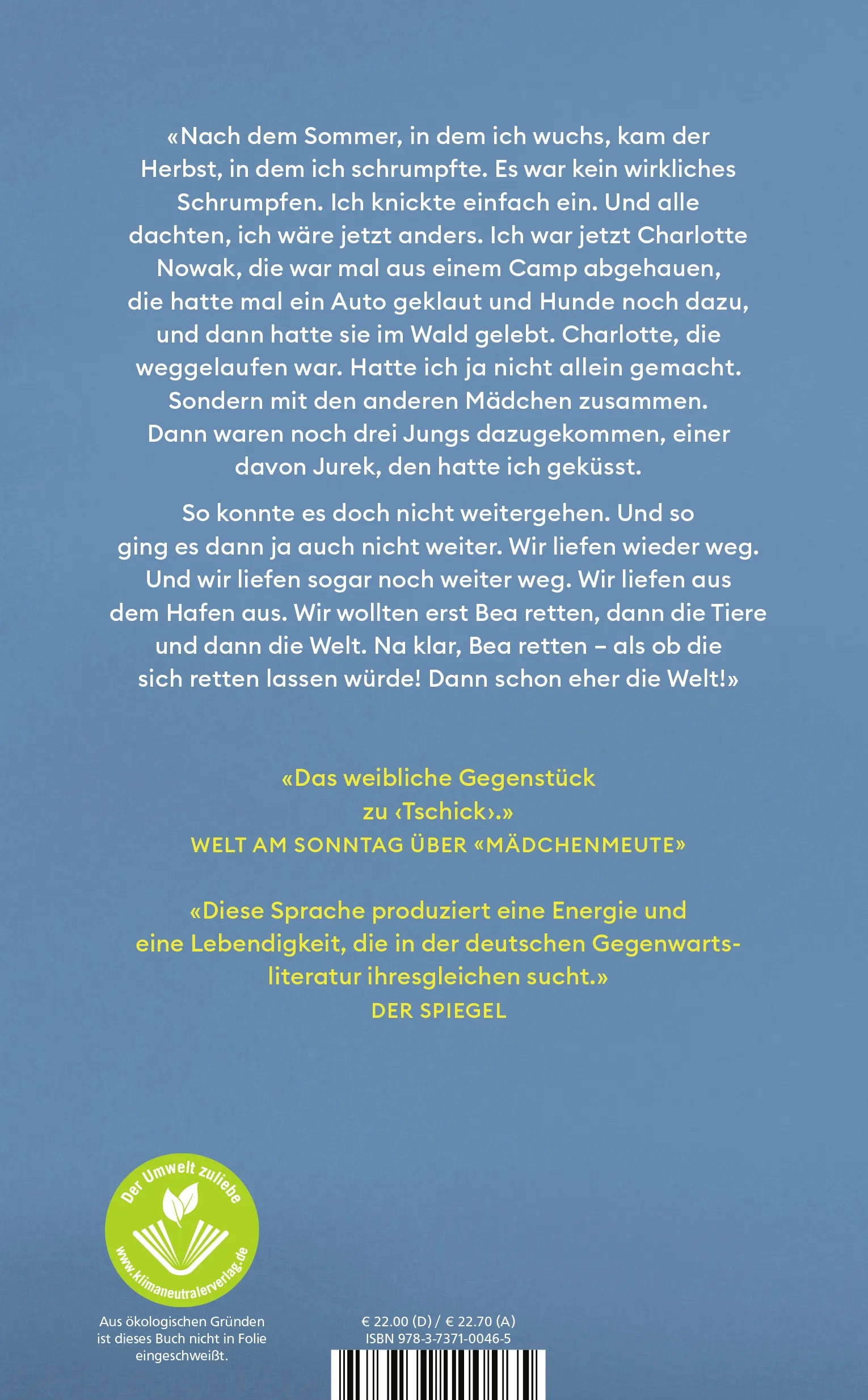 Buchrückseite von 'Mädchenmeuterei' mit Klappentext - Gebundene Ausgabe