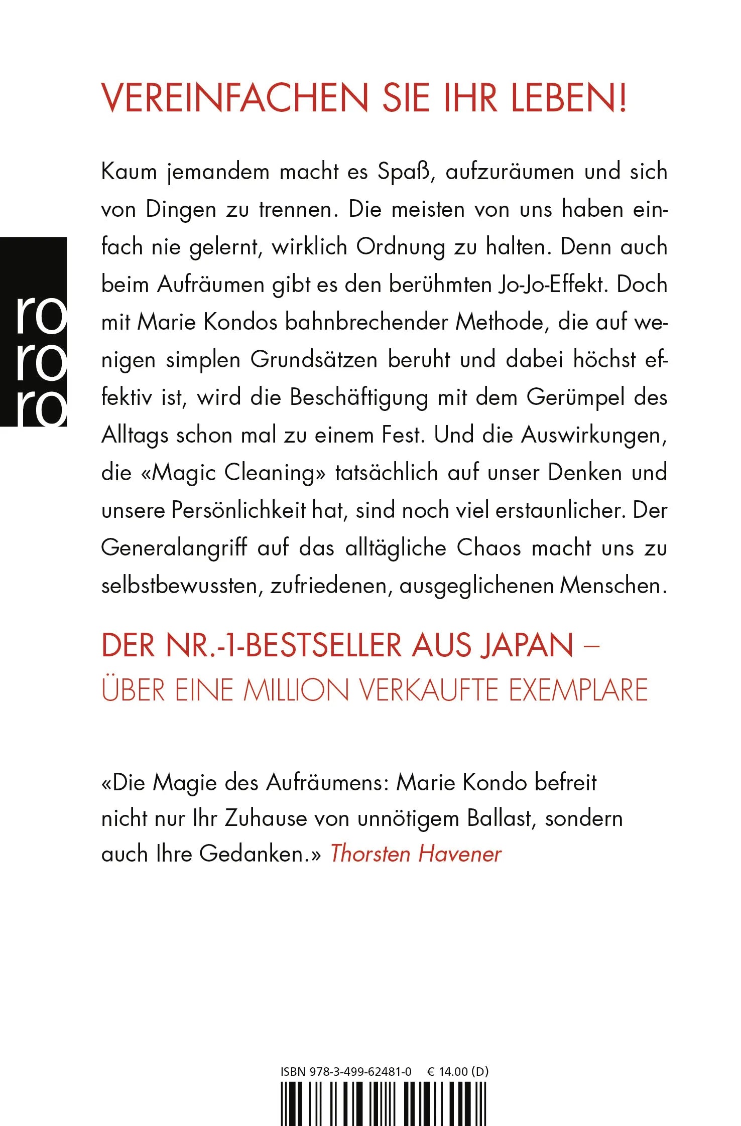 Buchrückseite von 'Magic Cleaning' mit Klappentext - Taschenbuch