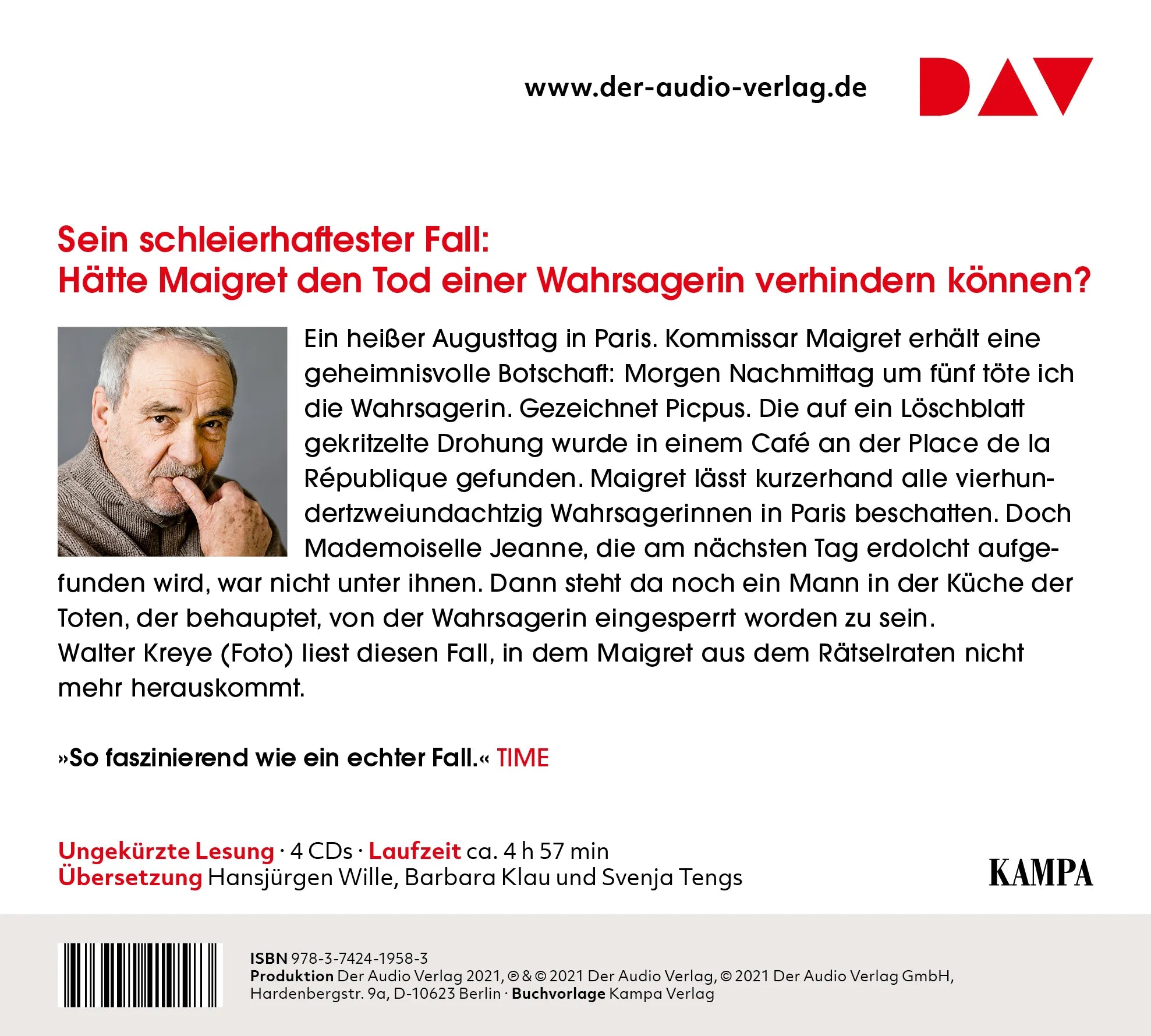 Buchrückseite von 'Maigret contra Picpus' mit Klappentext - Hörbuch (CD)