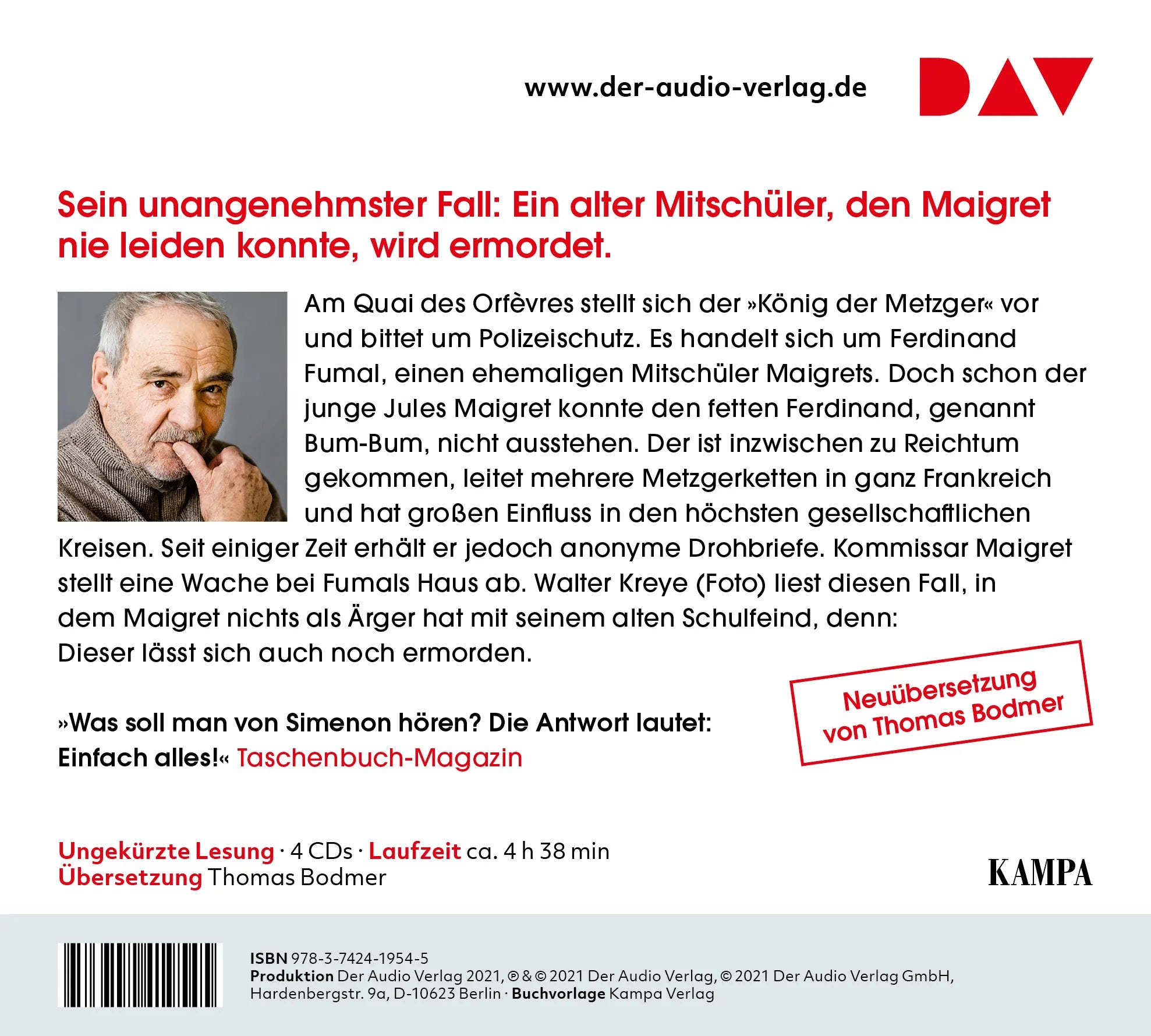 Buchrückseite von 'Maigret erlebt eine Niederlage' mit Klappentext - Hörbuch (CD)