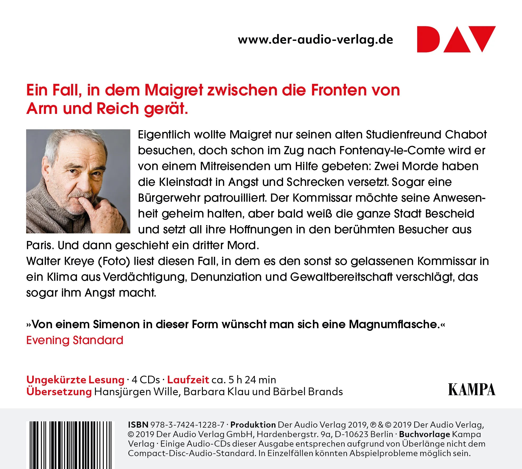 Buchrückseite von 'Maigret hat Angst' mit Klappentext - Hörbuch (CD)