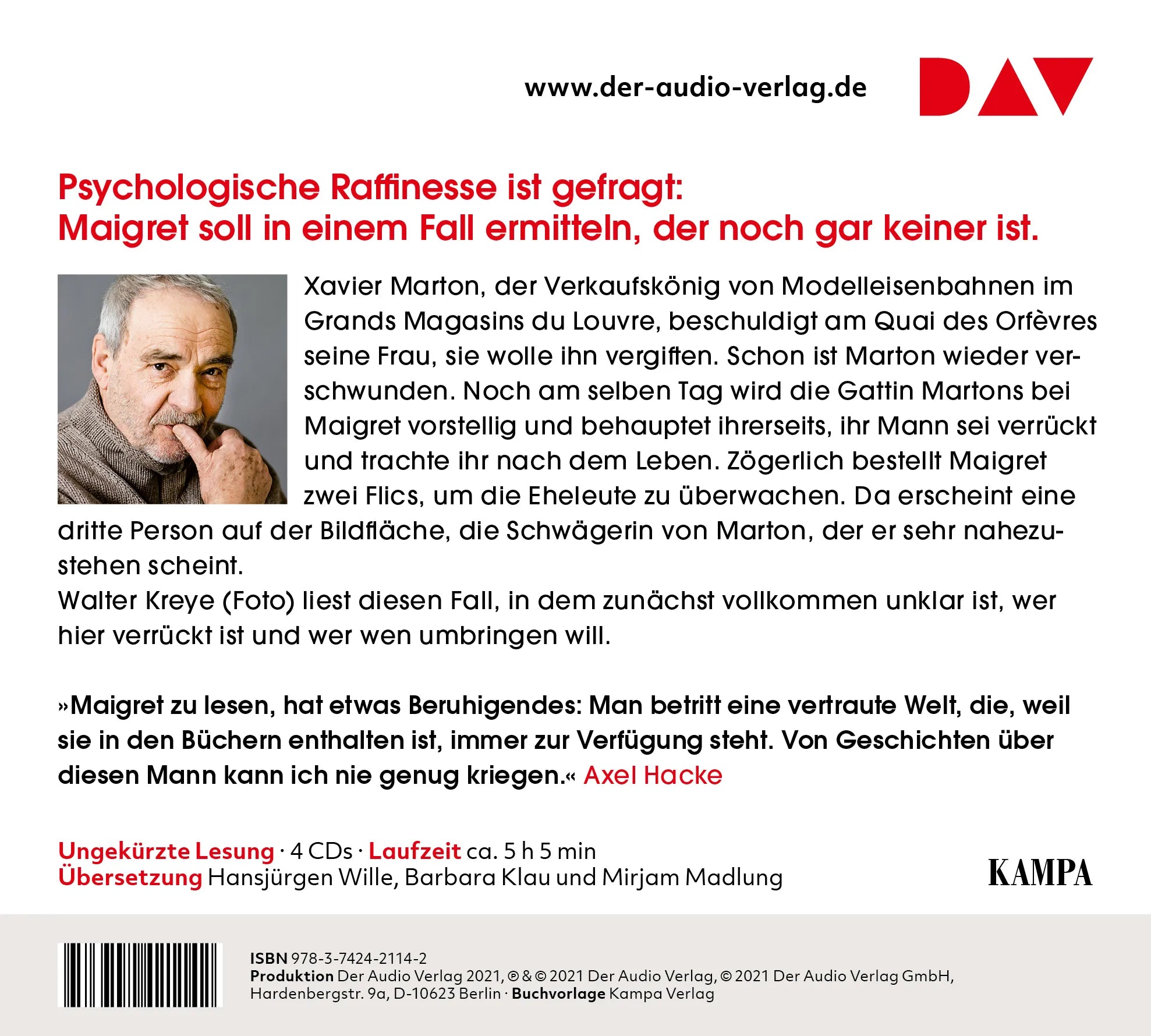 Buchrückseite von 'Maigret hat Skrupel' mit Klappentext - Hörbuch (CD)