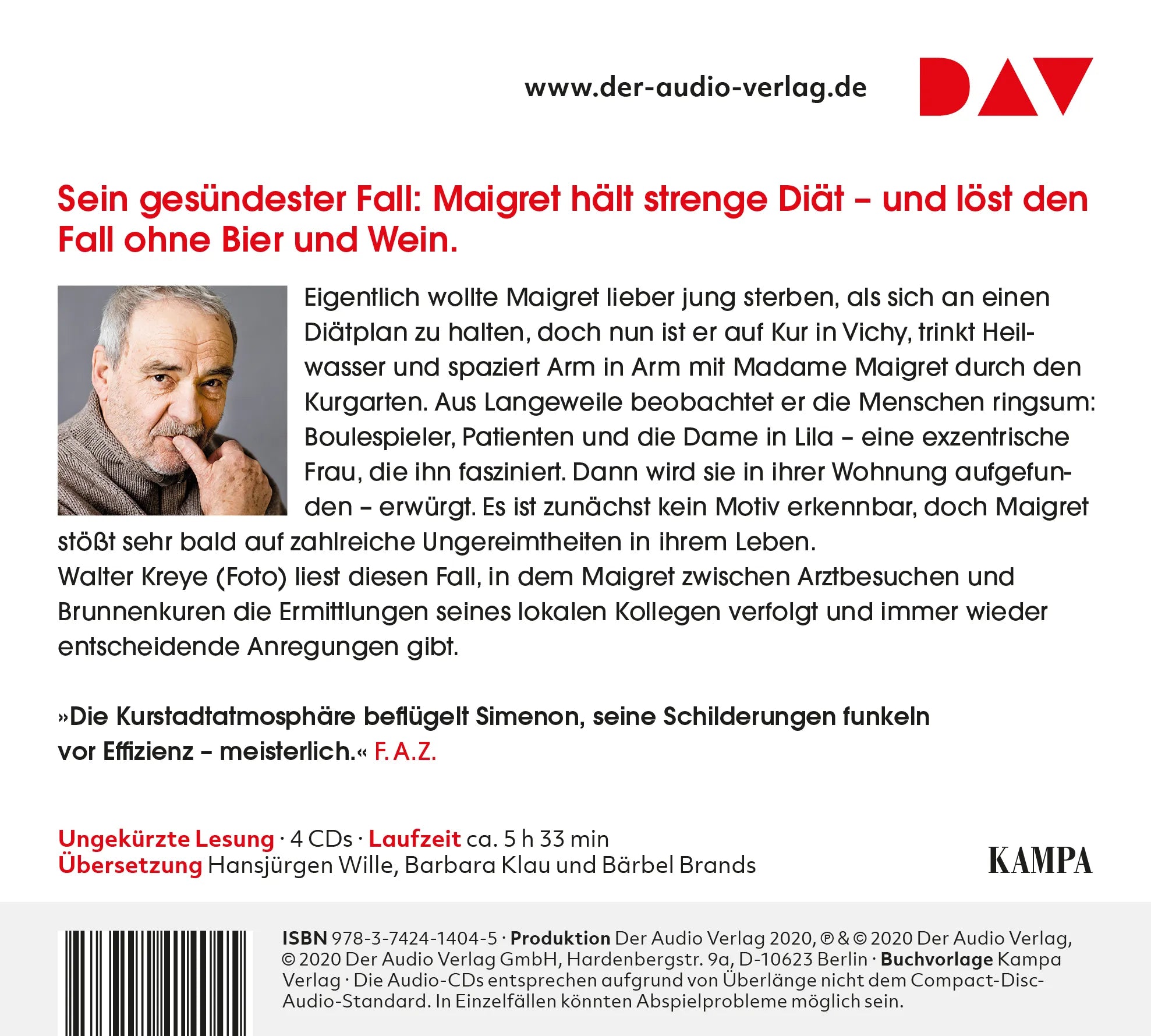 Buchrückseite von 'Maigret in Kur' mit Klappentext - Hörbuch (CD)