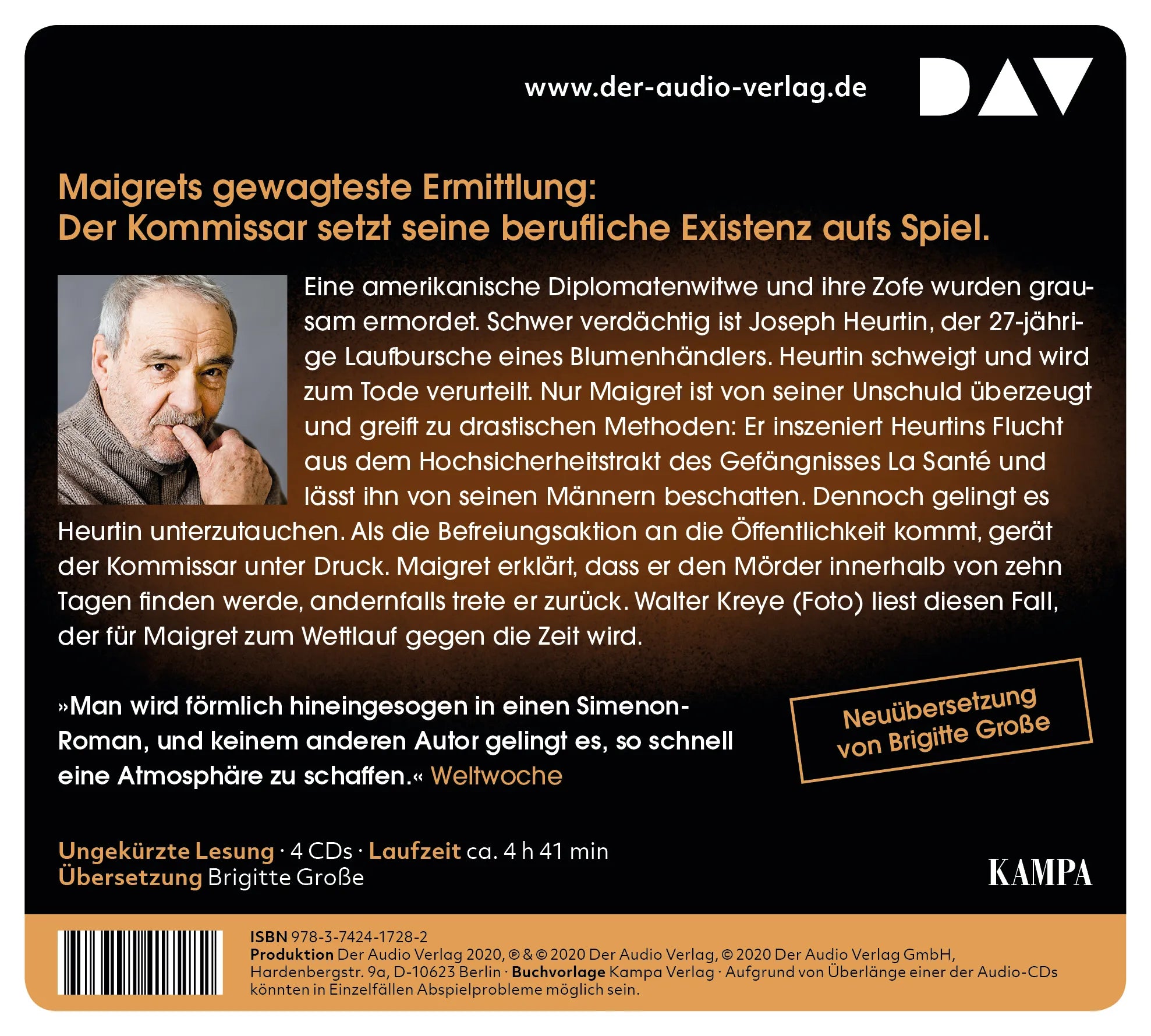 Buchrückseite von 'Maigret kämpft um den Kopf eines Mannes' mit Klappentext - Hörbuch (CD)