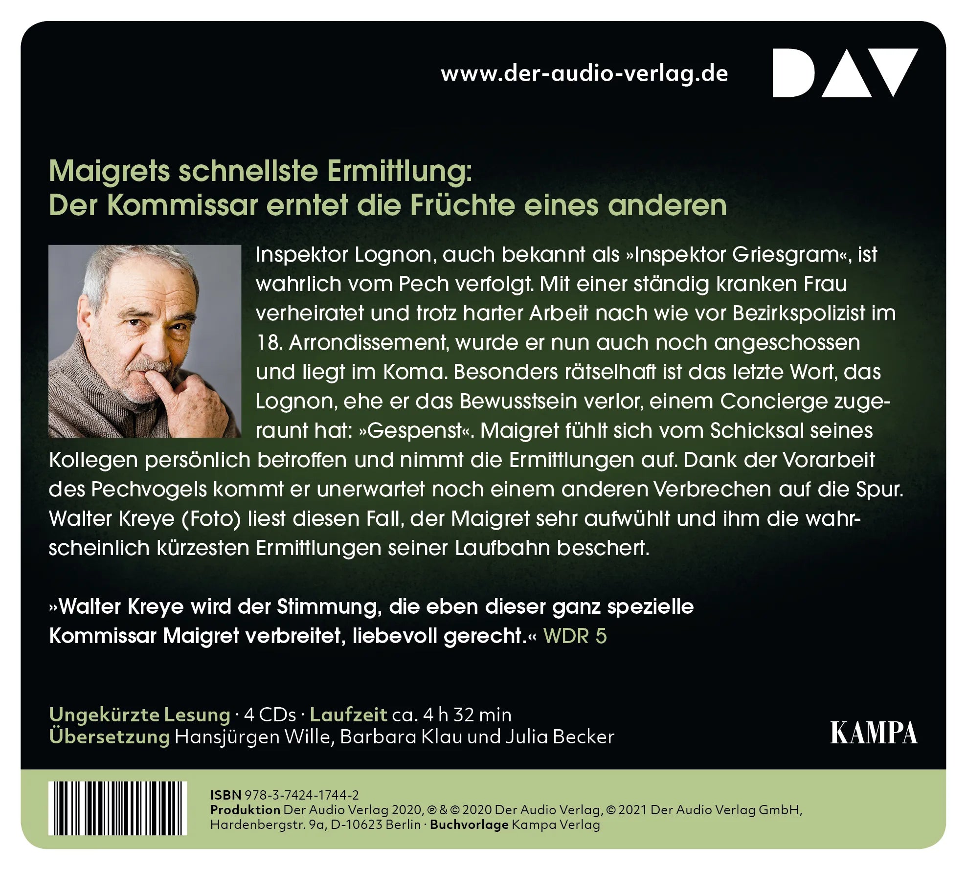 Buchrückseite von 'Maigret und das Gespenst' mit Klappentext - Hörbuch (CD)