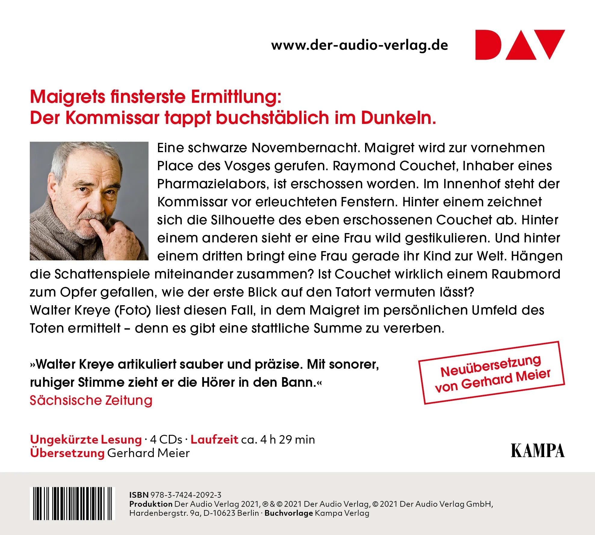 Buchrückseite von 'Maigret und das Schattenspiel' mit Klappentext - Hörbuch (CD)