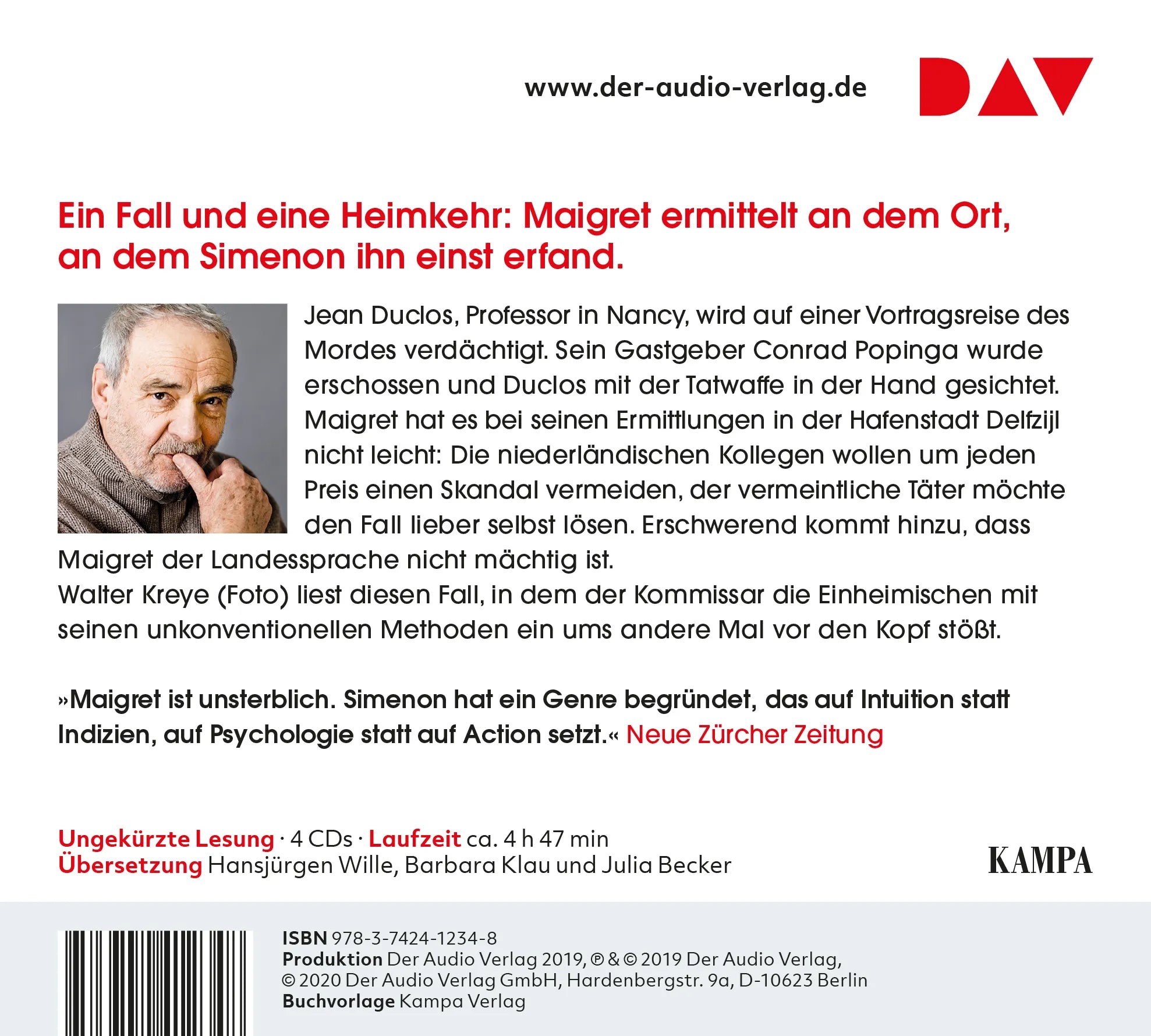 Buchrückseite von 'Maigret und das Verbrechen in Holland' mit Klappentext - Hörbuch (CD)