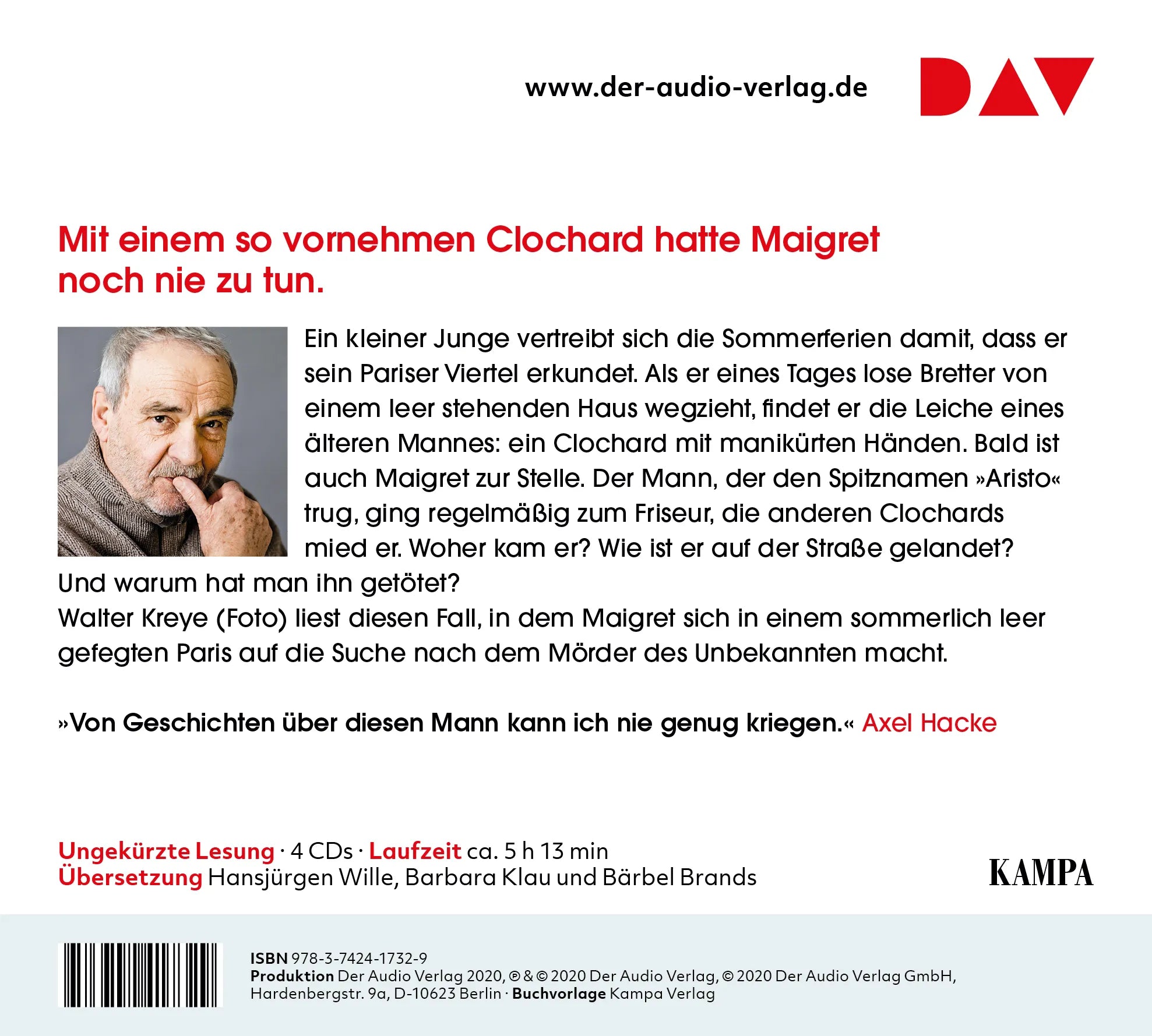 Buchrückseite von 'Maigret und der einsame Mann' mit Klappentext - Hörbuch (CD)