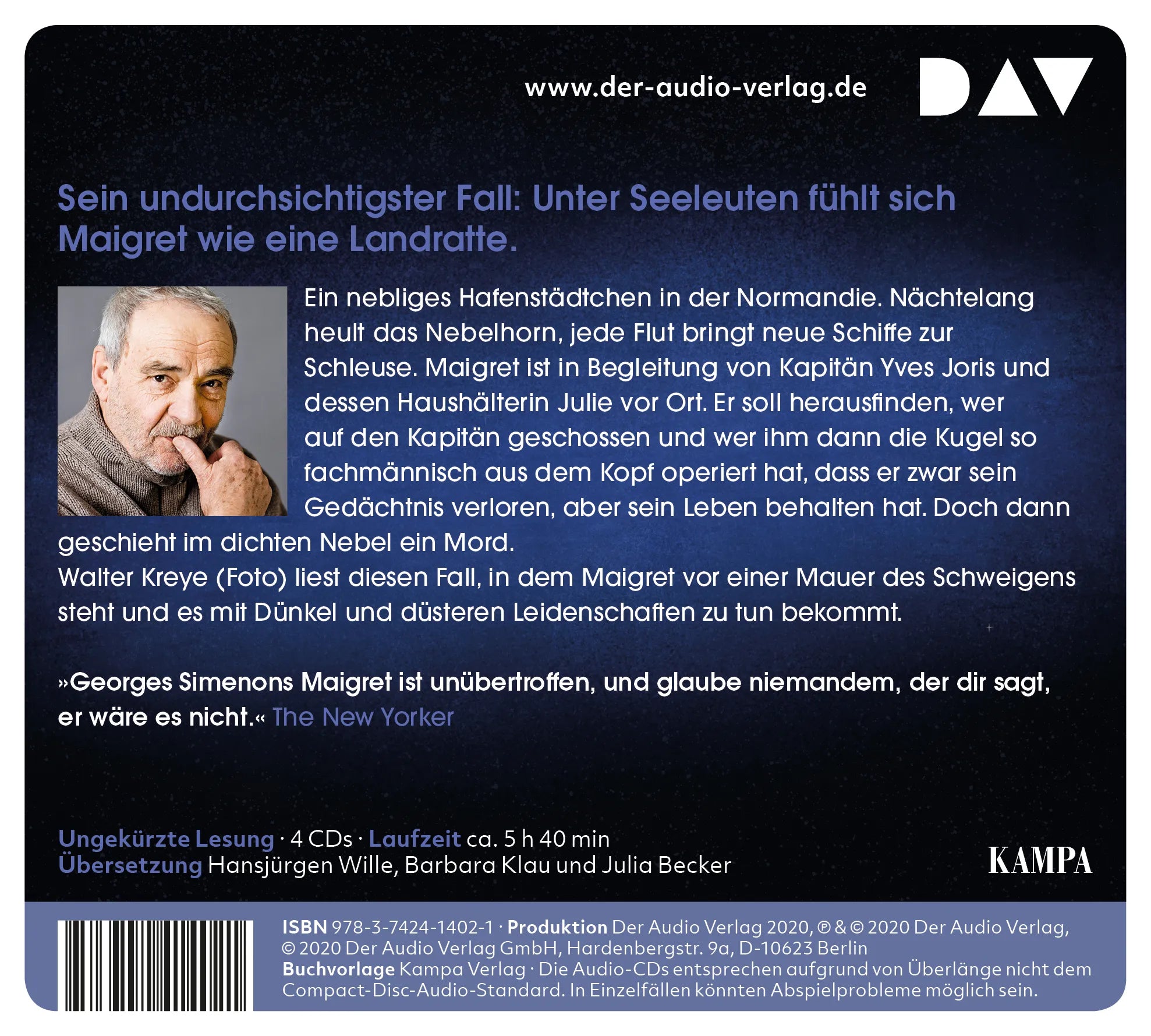 Buchrückseite von 'Maigret und der geheimnisvolle Kapitän' mit Klappentext - Hörbuch (CD)