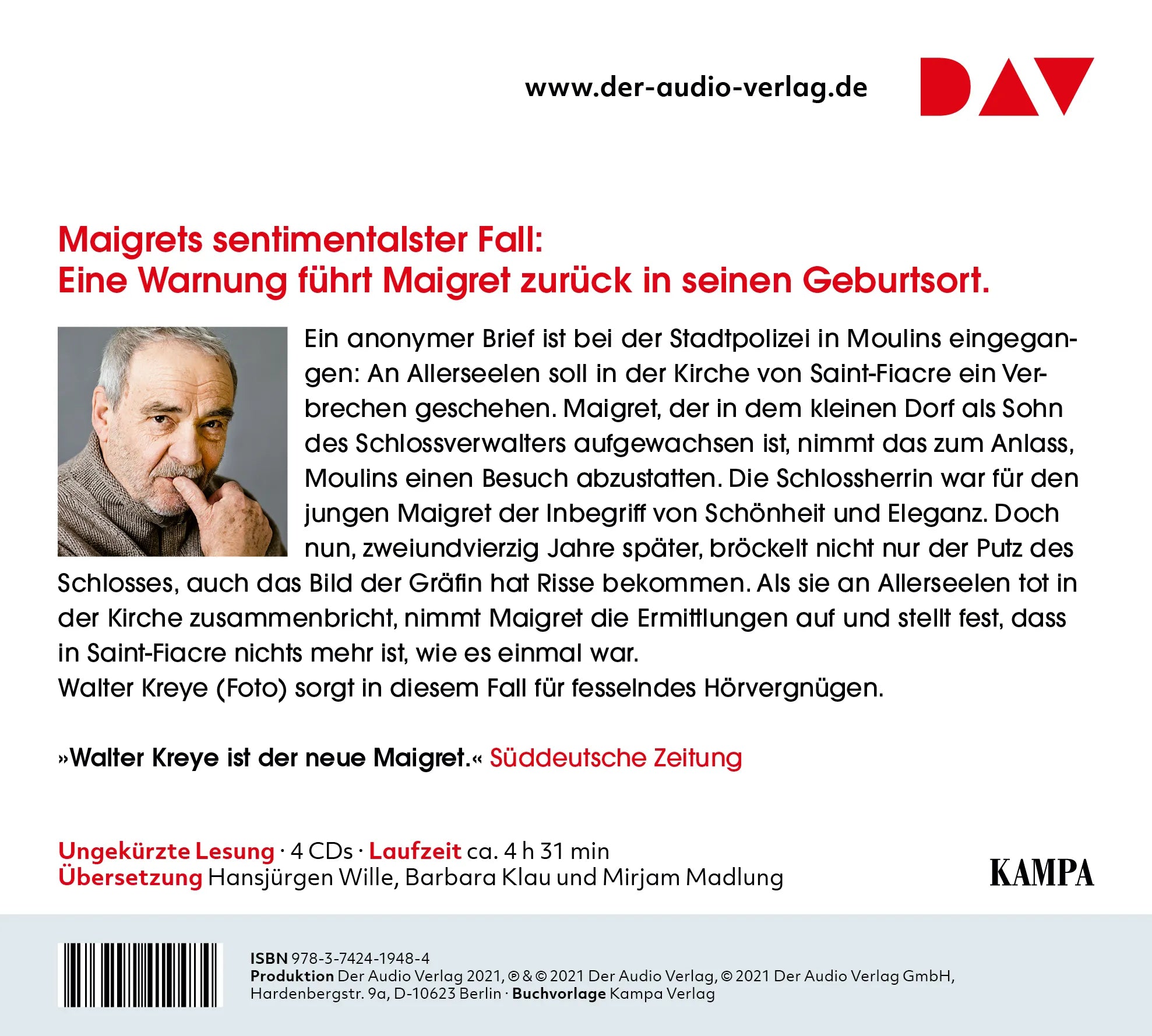 Buchrückseite von 'Maigret und die Affäre Saint-Fiacre' mit Klappentext - Hörbuch (CD)
