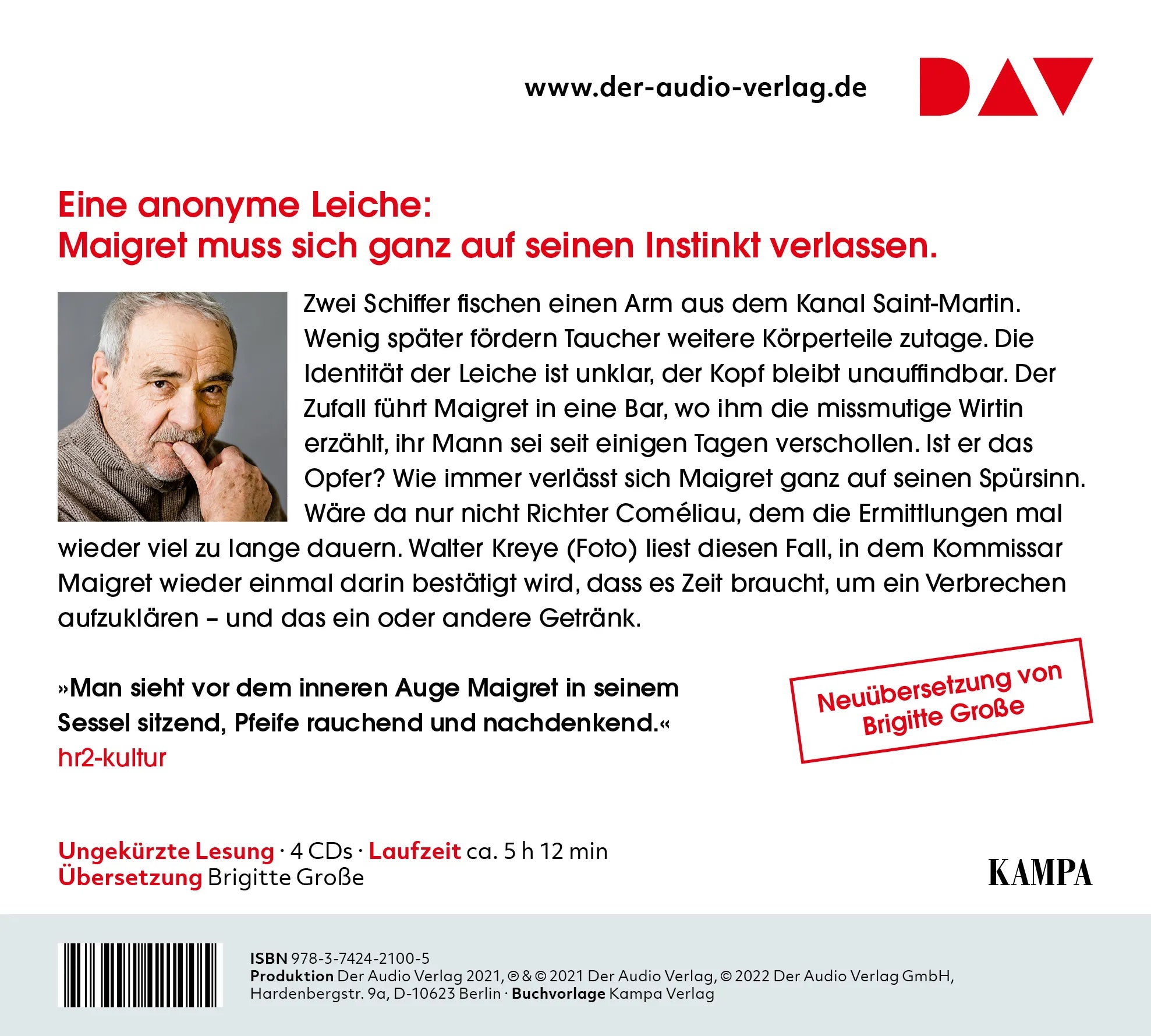Buchrückseite von 'Maigret und die kopflose Leiche' mit Klappentext - Hörbuch (CD)