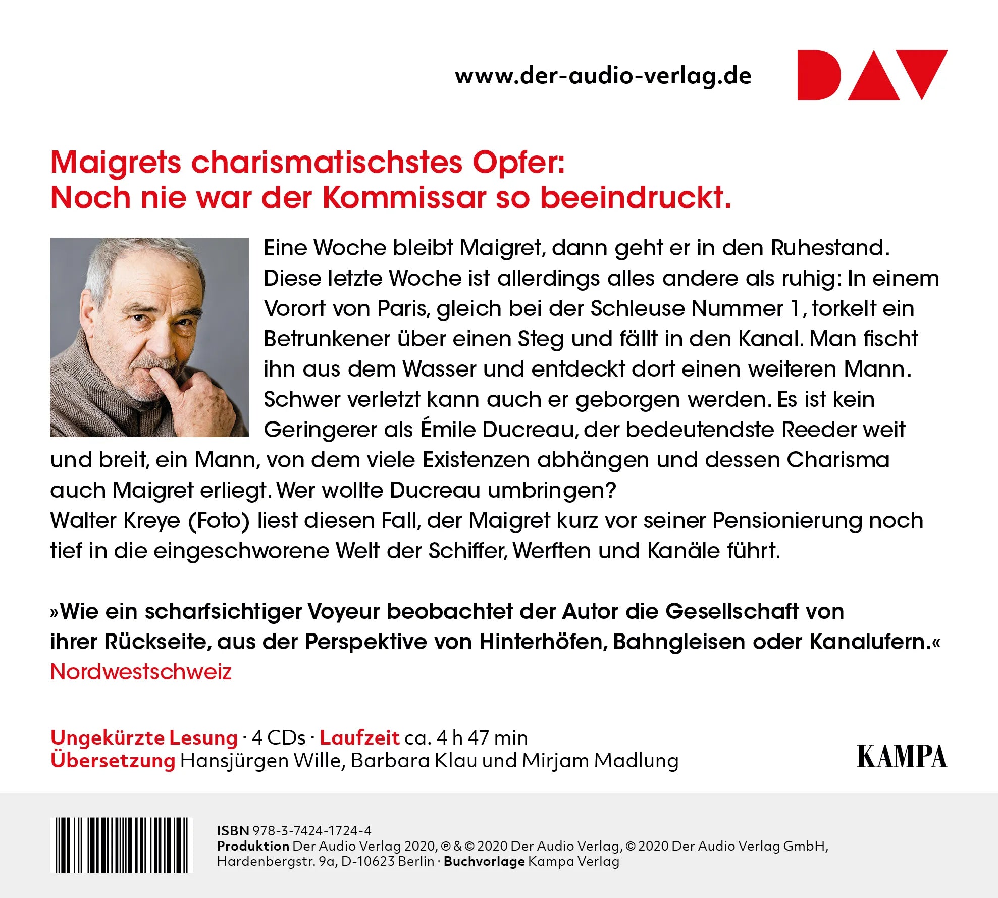 Buchrückseite von 'Maigret und die Schleuse Nr. 1' mit Klappentext - Hörbuch (CD)