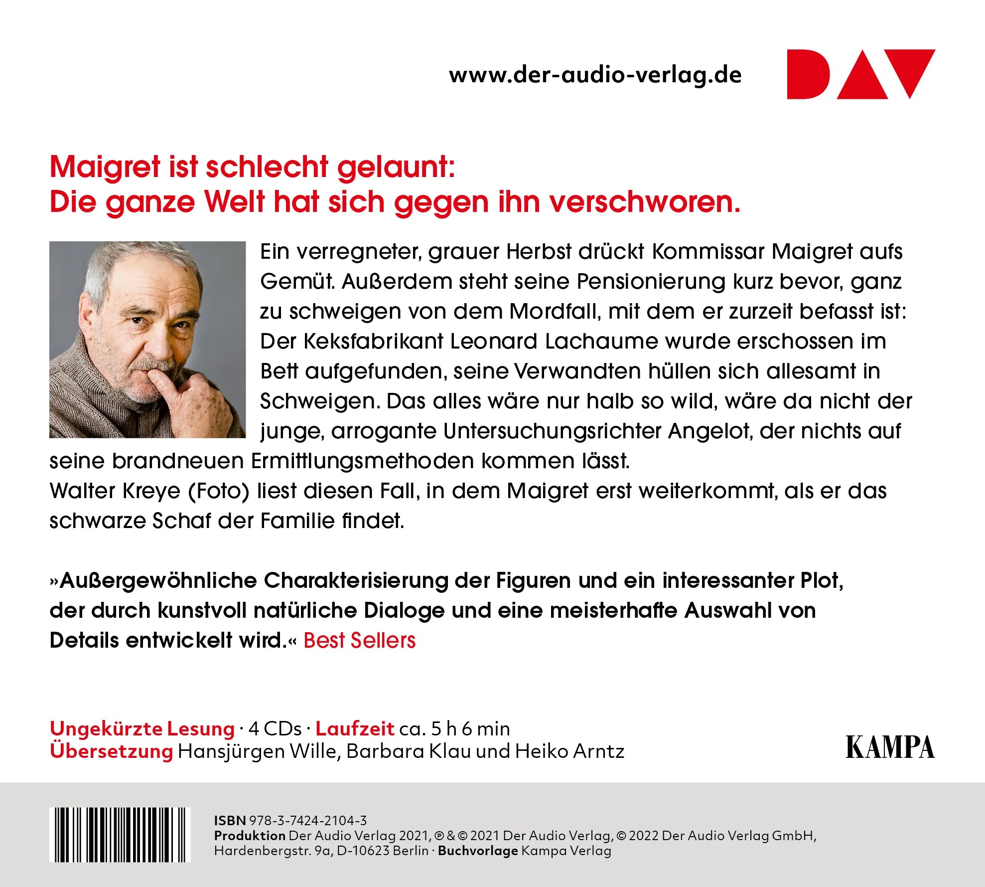 Buchrückseite von 'Maigret und die widerspenstigen Zeugen' mit Klappentext - Hörbuch (CD)