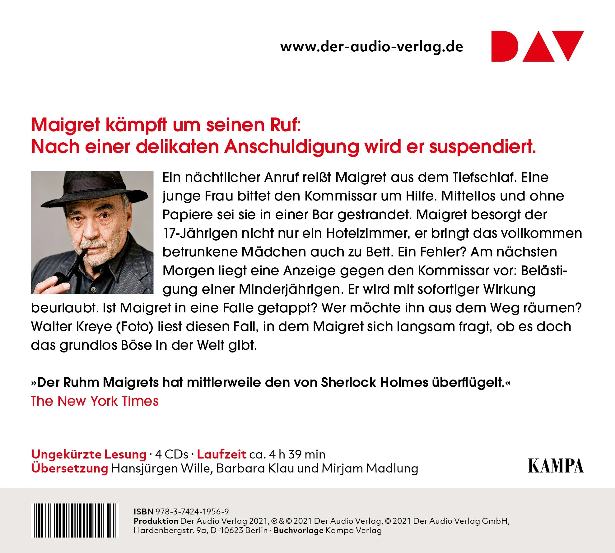 Buchrückseite von 'Maigret verteidigt sich' mit Klappentext - Hörbuch (CD)