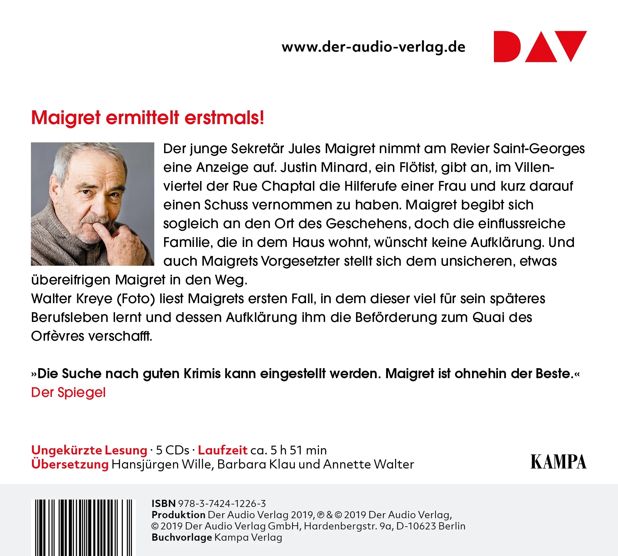 Buchrückseite von 'Maigrets erste Untersuchung' mit Klappentext - Hörbuch (CD)