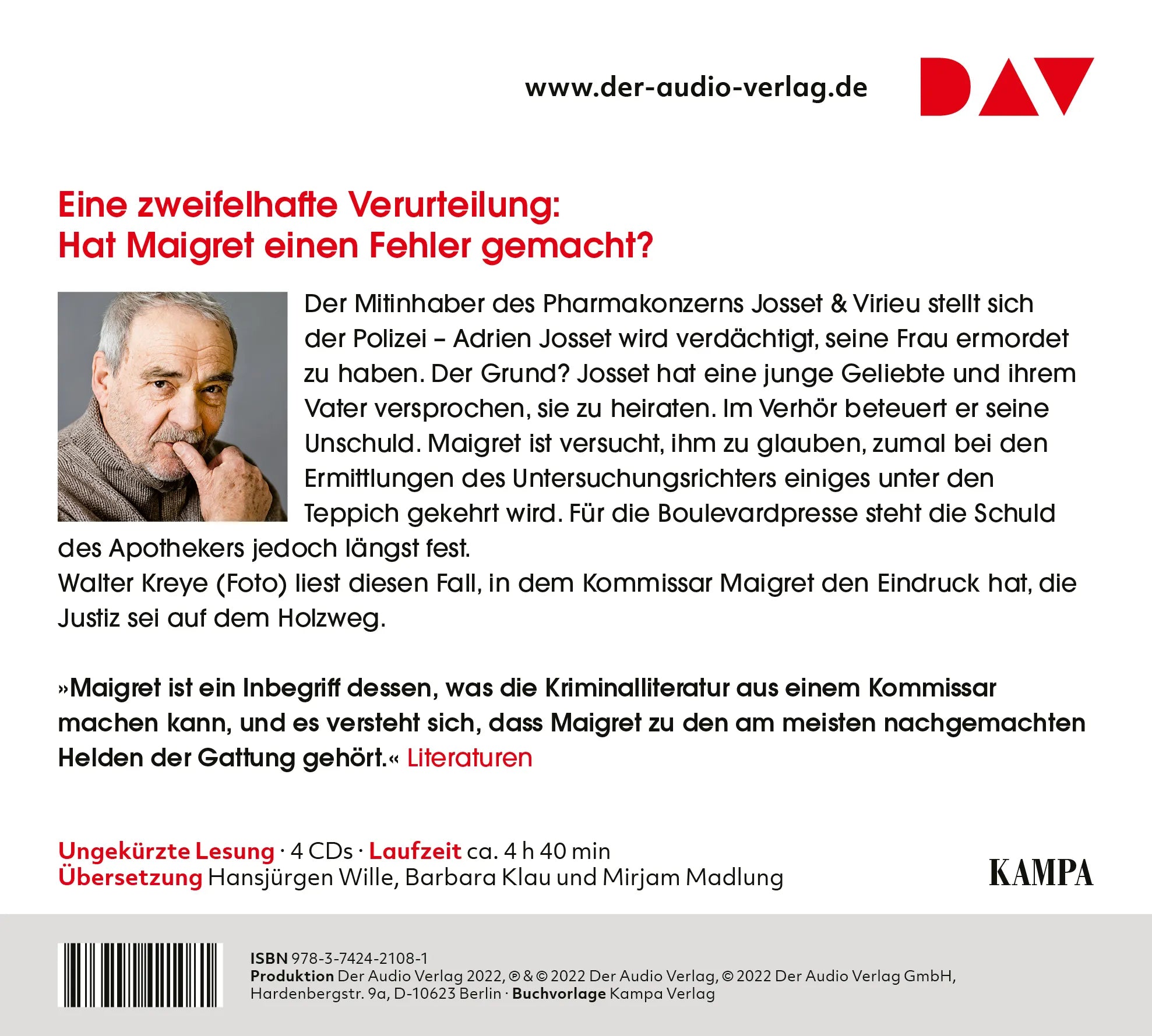 Buchrückseite von 'Maigrets Geständnis' mit Klappentext - Hörbuch (CD)