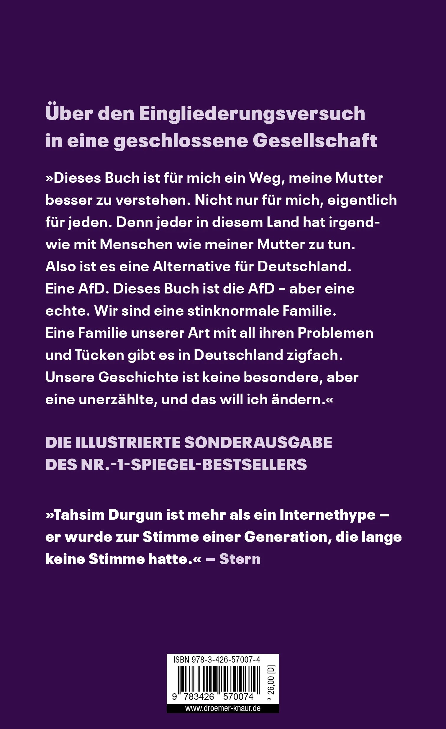 Buchrückseite von 'Mama, bitte lern Deutsch' mit Klappentext - Gebundene Ausgabe