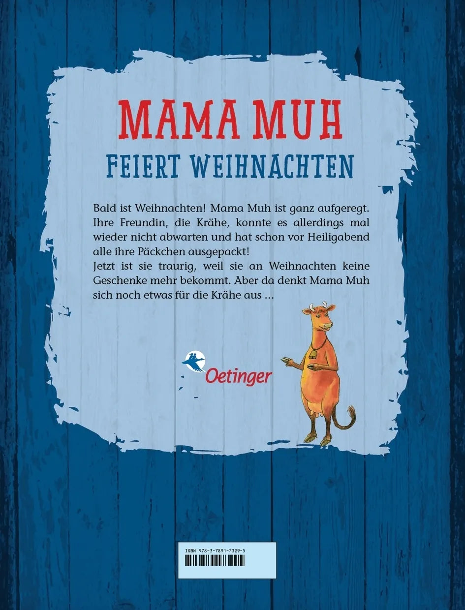 Buchrückseite von 'Mama Muh feiert Weihnachten' mit Klappentext - Gebundene Ausgabe