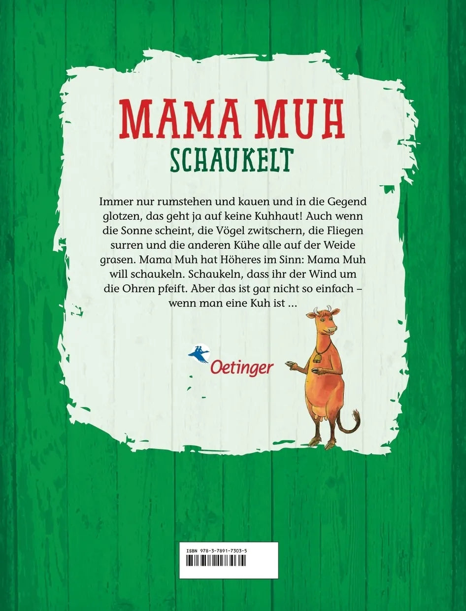 Buchrückseite von 'Mama Muh schaukelt' mit Klappentext - Gebundene Ausgabe