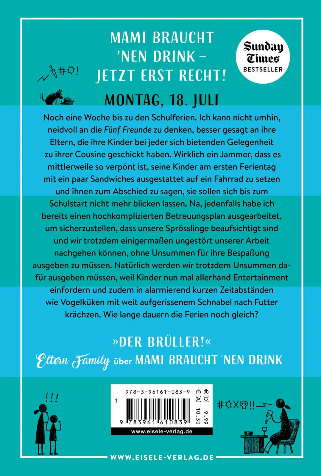 Buchrückseite von 'Mami muss mal raus' mit Klappentext - Taschenbuch