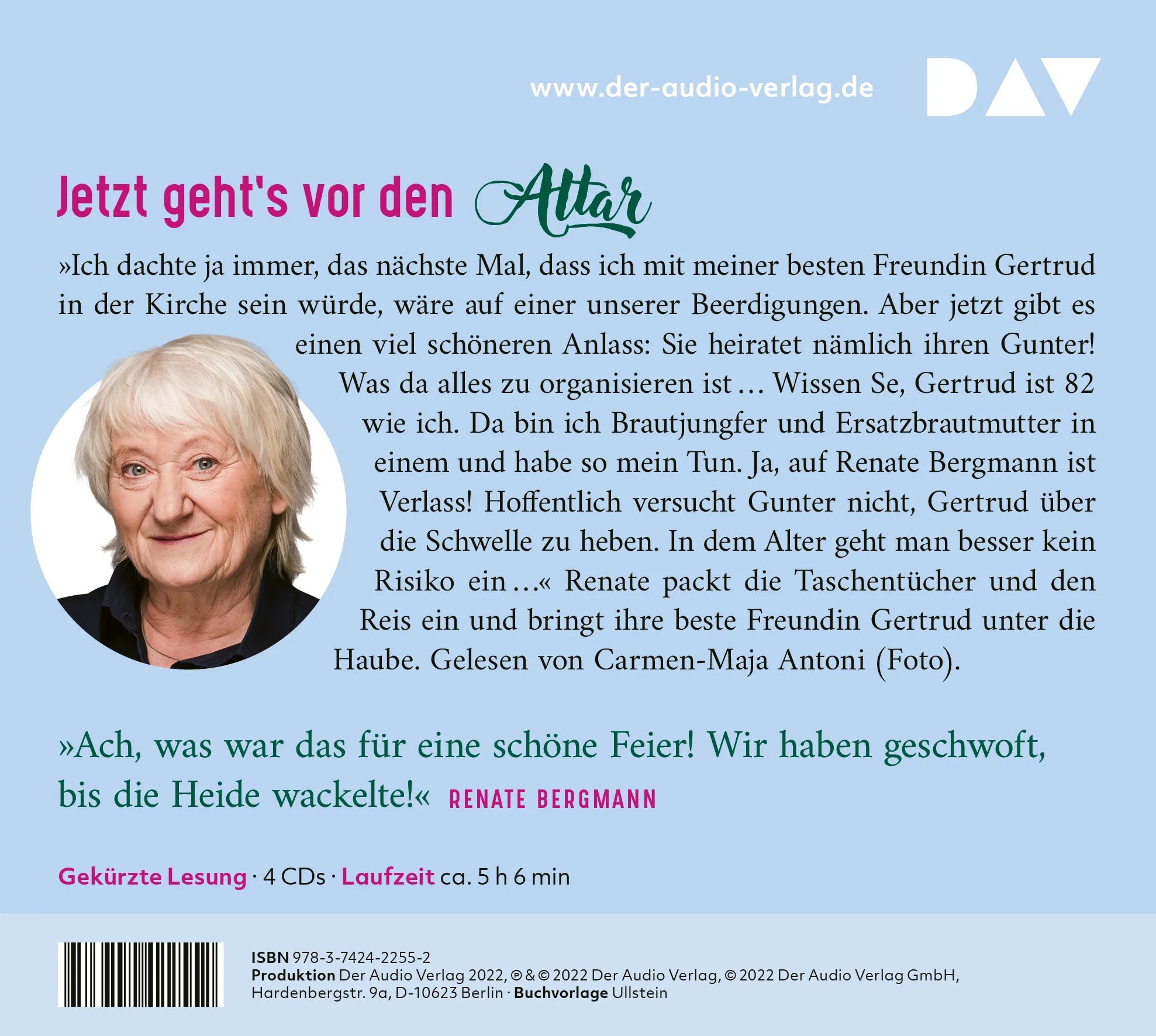 Buchrückseite von 'Man muss sich nur trauen. Die Online-Omi trägt die Schleppe' mit Klappentext - Hörbuch (CD)